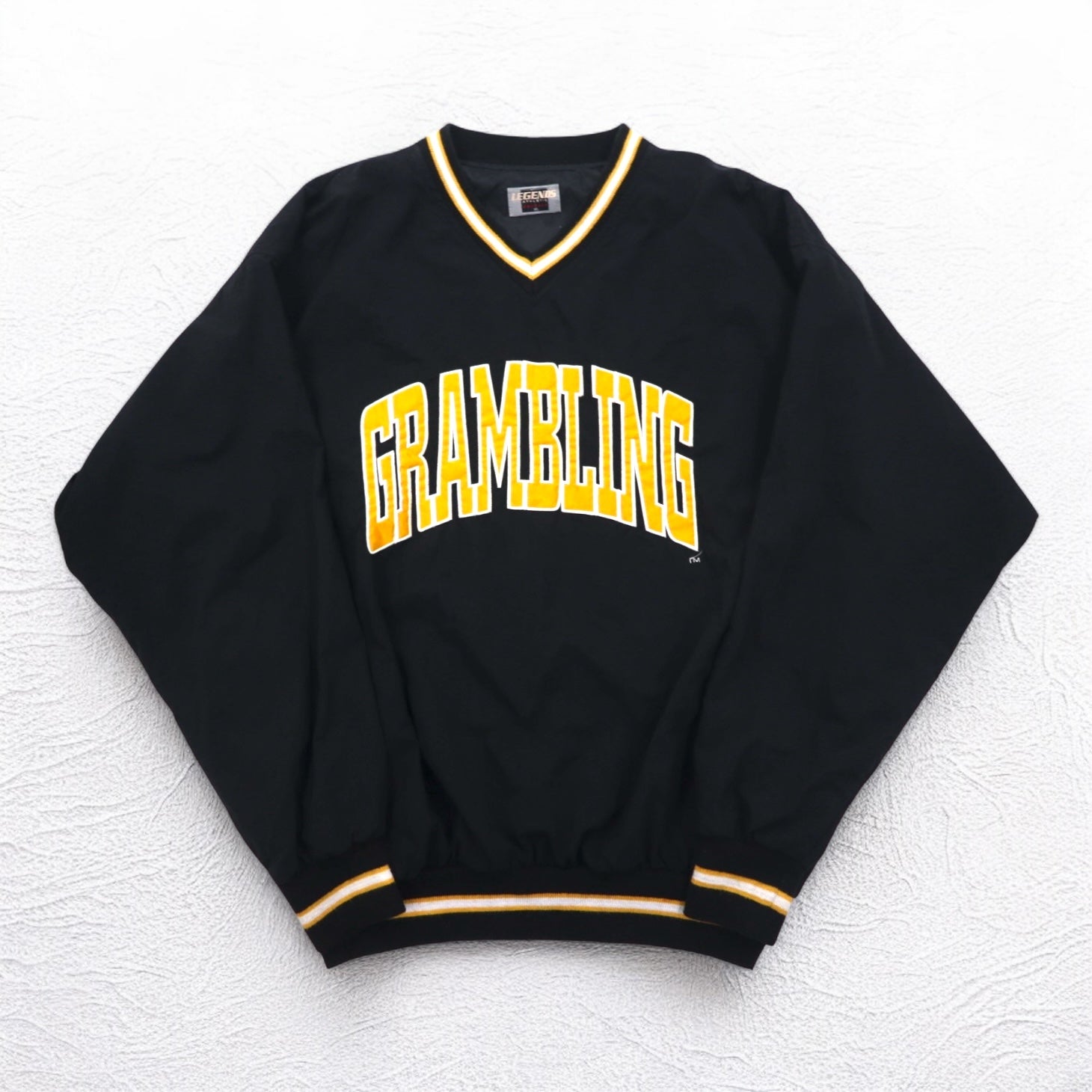 LEGENDS ATHLETIC USA 90s Giacca a vento in nylon a pullover con scollo a costine XL nera college GRAMBLING logo ad arco
