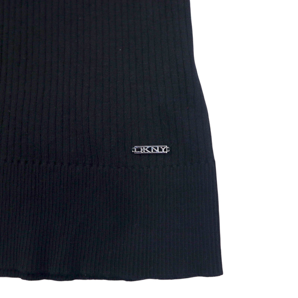 DKNY Maglione dolcevita a costine, taglia L, nero, viscosa, con targhetta logo