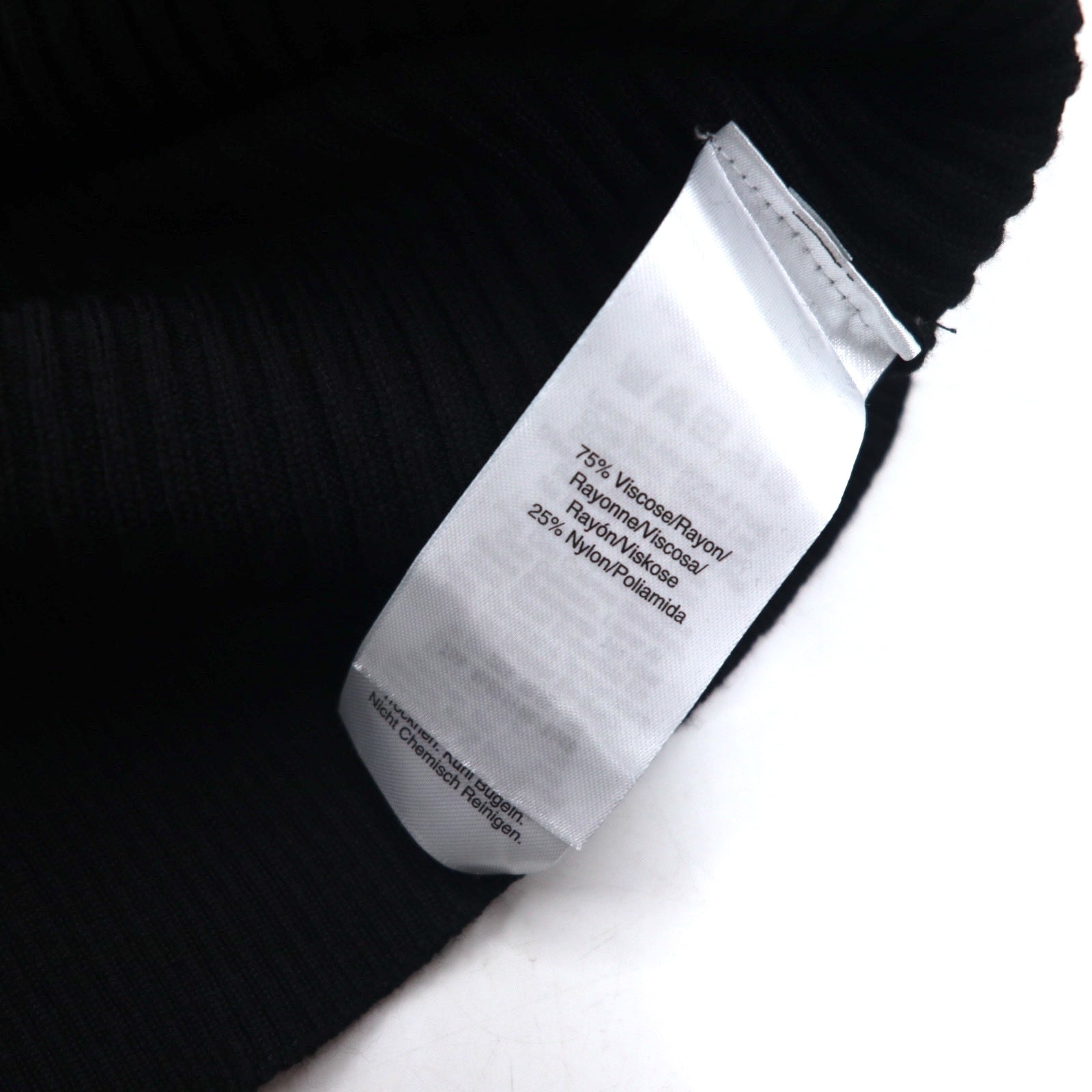 DKNY Maglione dolcevita a costine, taglia L, nero, viscosa, con targhetta logo