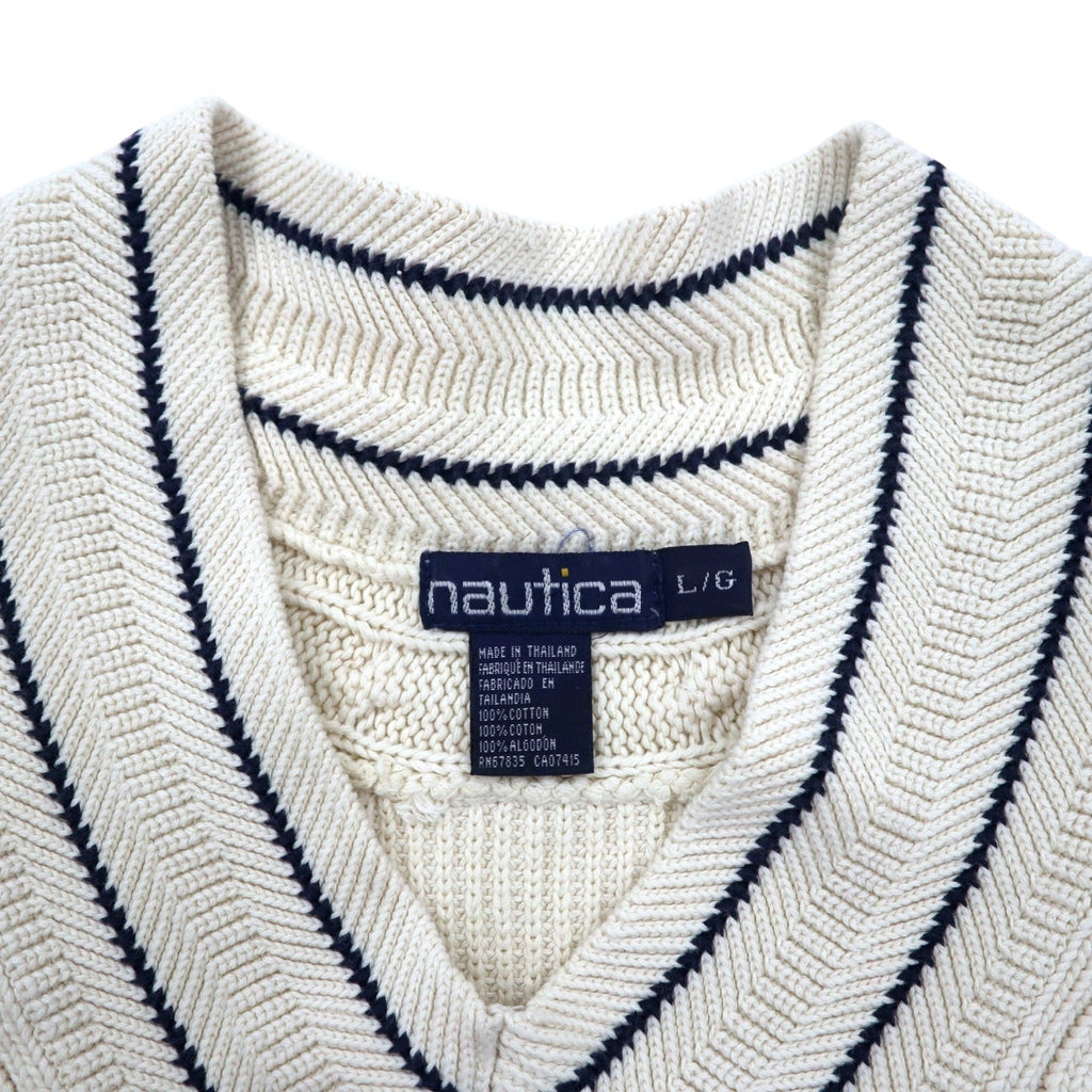 nautica Anni '90 Maglione Tilden Scollo a V L Crema Cotone A Treccia