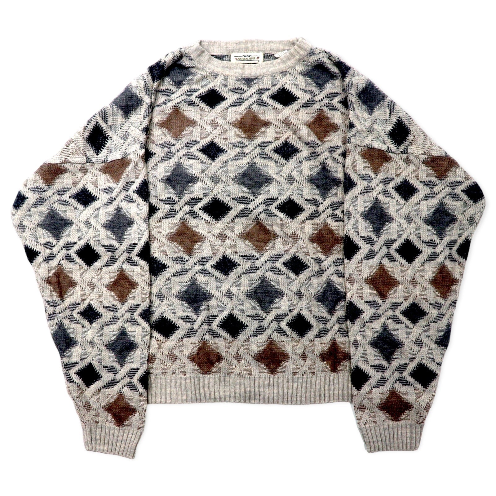 NATURAL ISSUE anni '90 maglione in maglia grossa fantasia all-over XXL grigio acrilico