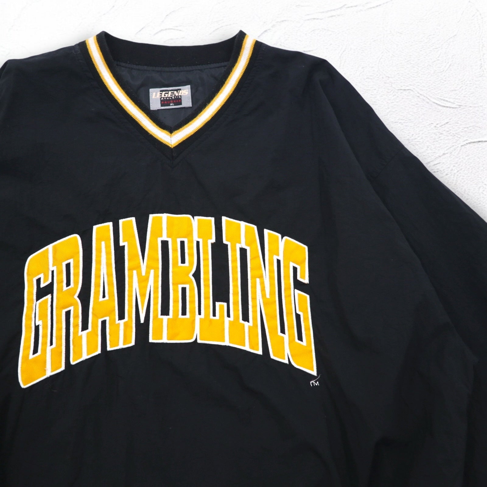 LEGENDS ATHLETIC USA 90s Giacca a vento in nylon a pullover con scollo a costine XL nera college GRAMBLING logo ad arco
