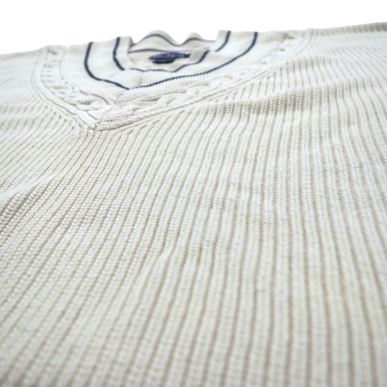nautica Anni '90 Maglione Tilden Scollo a V L Crema Cotone A Treccia