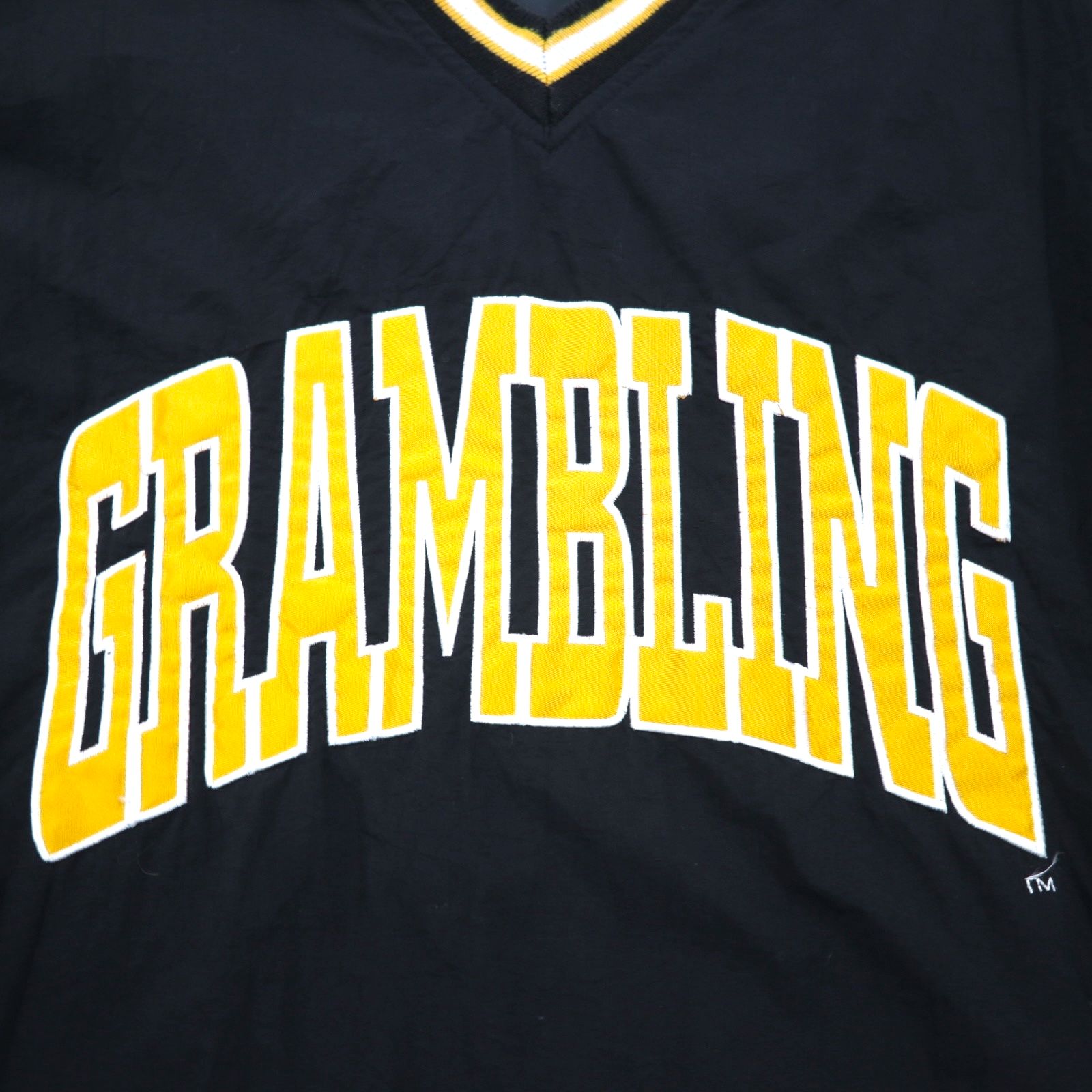 LEGENDS ATHLETIC USA 90s Giacca a vento in nylon a pullover con scollo a costine XL nera college GRAMBLING logo ad arco