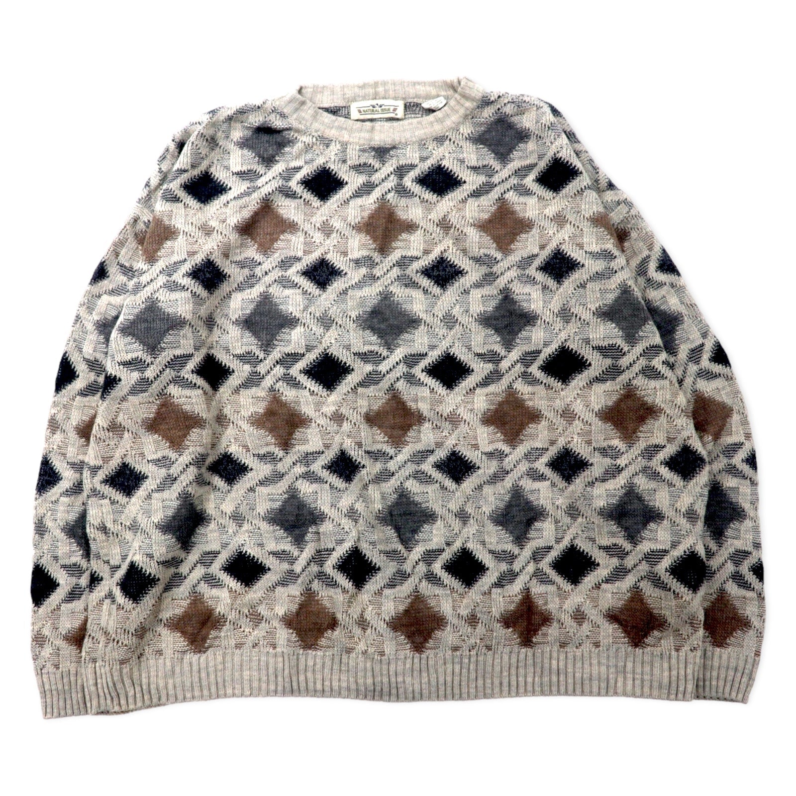 NATURAL ISSUE anni '90 maglione in maglia grossa fantasia all-over XXL grigio acrilico