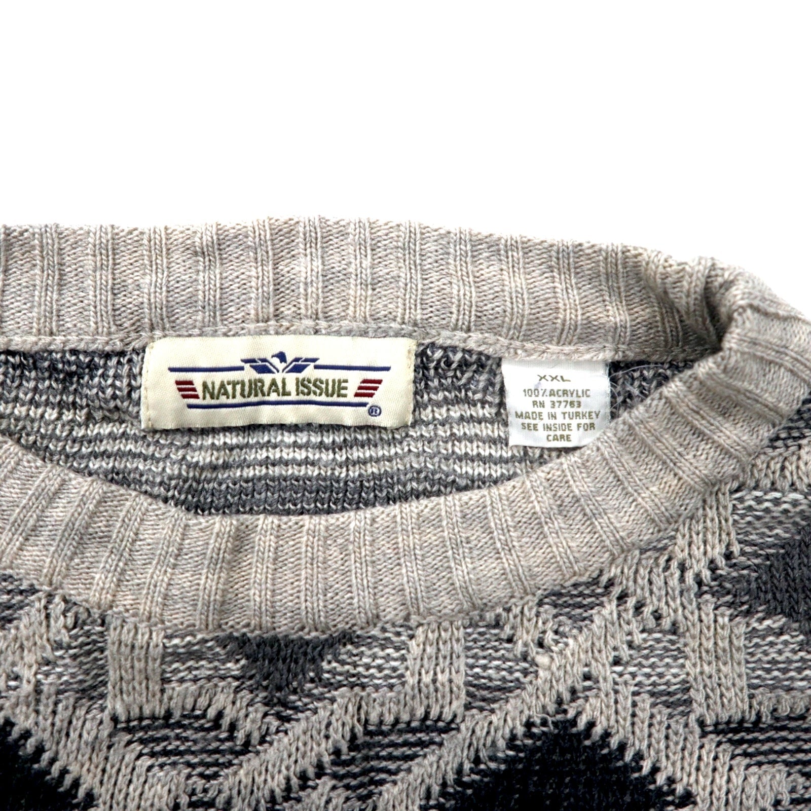 NATURAL ISSUE anni '90 maglione in maglia grossa fantasia all-over XXL grigio acrilico