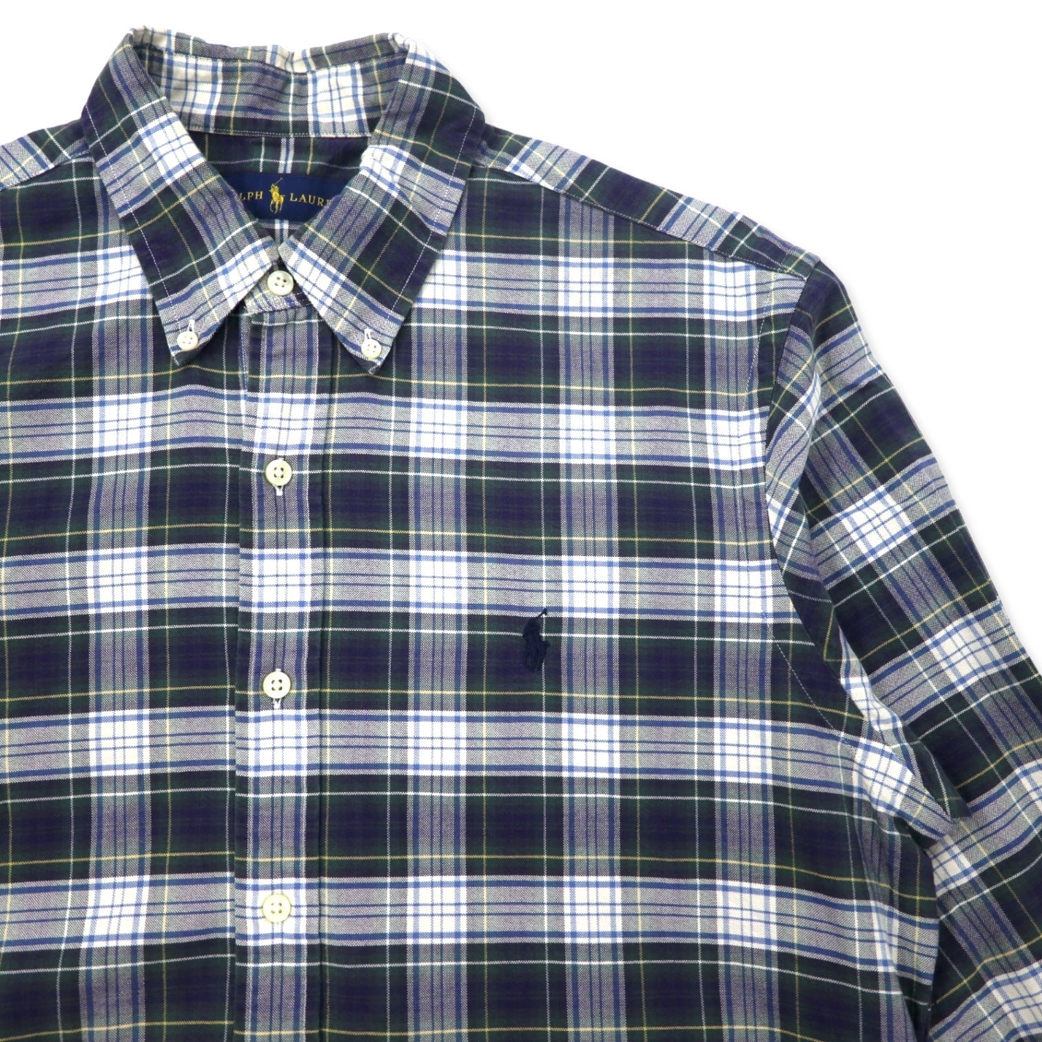 Camicia button-down RALPH LAUREN M verde a quadri, cotone, ricamo piccolo pony