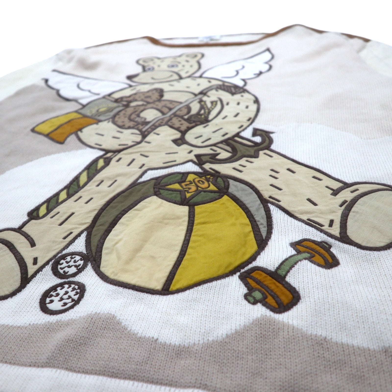 Castelbajac Sport anni '90 maglione in maglia a intarsi taglia M beige lino con personaggio made in Japan