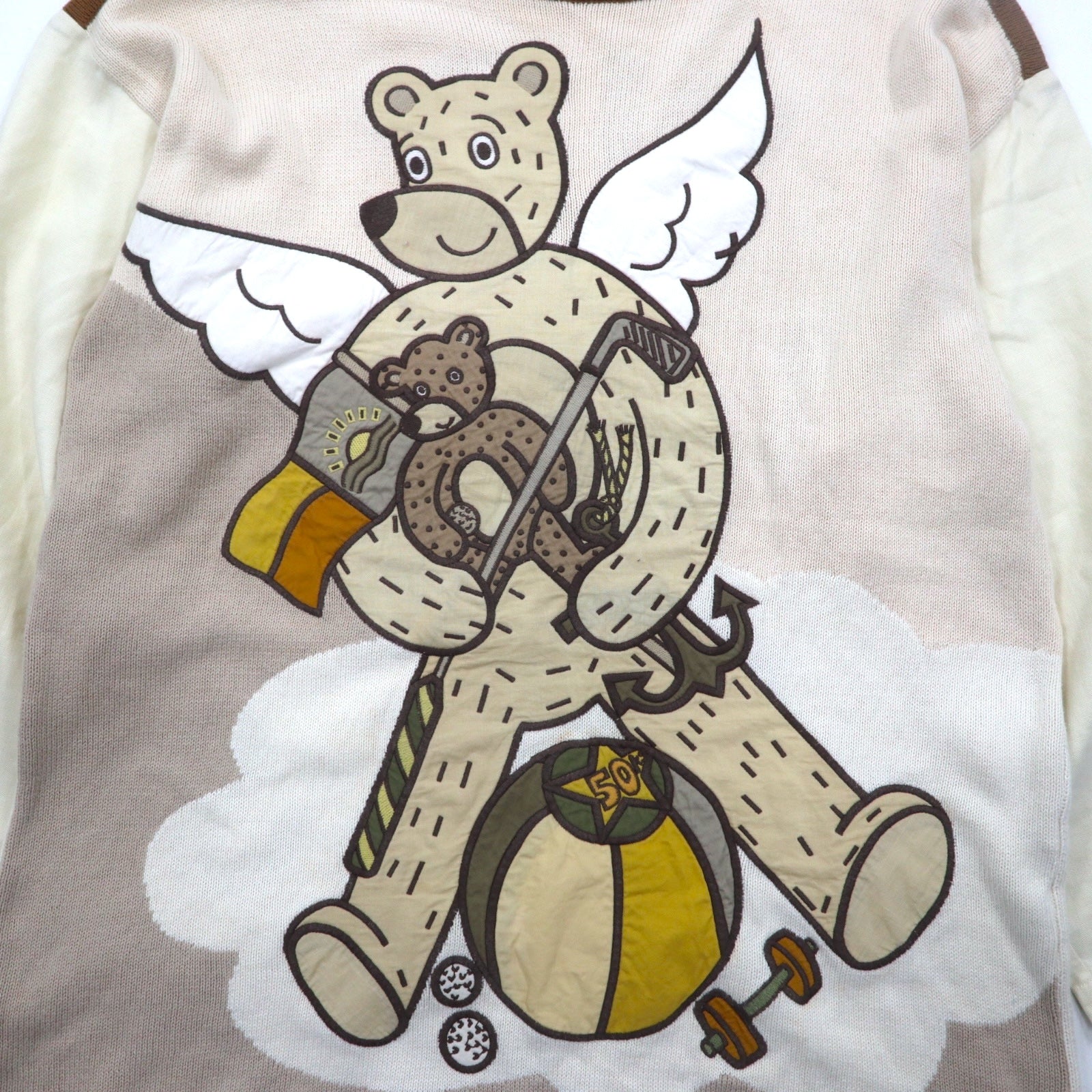 Castelbajac Sport anni '90 maglione in maglia a intarsi taglia M beige lino con personaggio made in Japan
