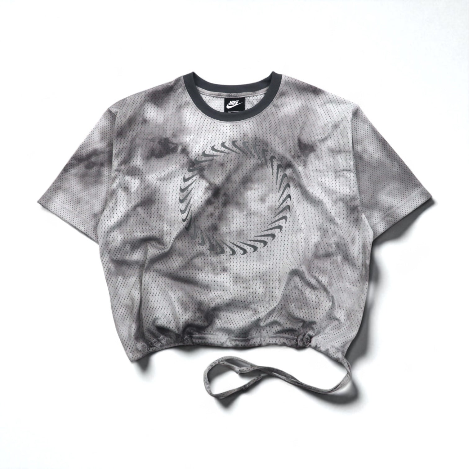 NIKE Top corto in mesh T-shirt manica corta in mesh XL Grigio Tie-Dye Poliestere CZ9325-084