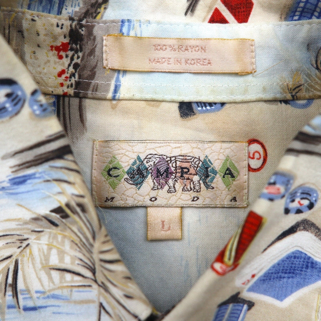 CAMPIA MODA Anni '90 Camicia Aloha Oversize L Multicolore Fantasia Astratta Spiaggia Casinò