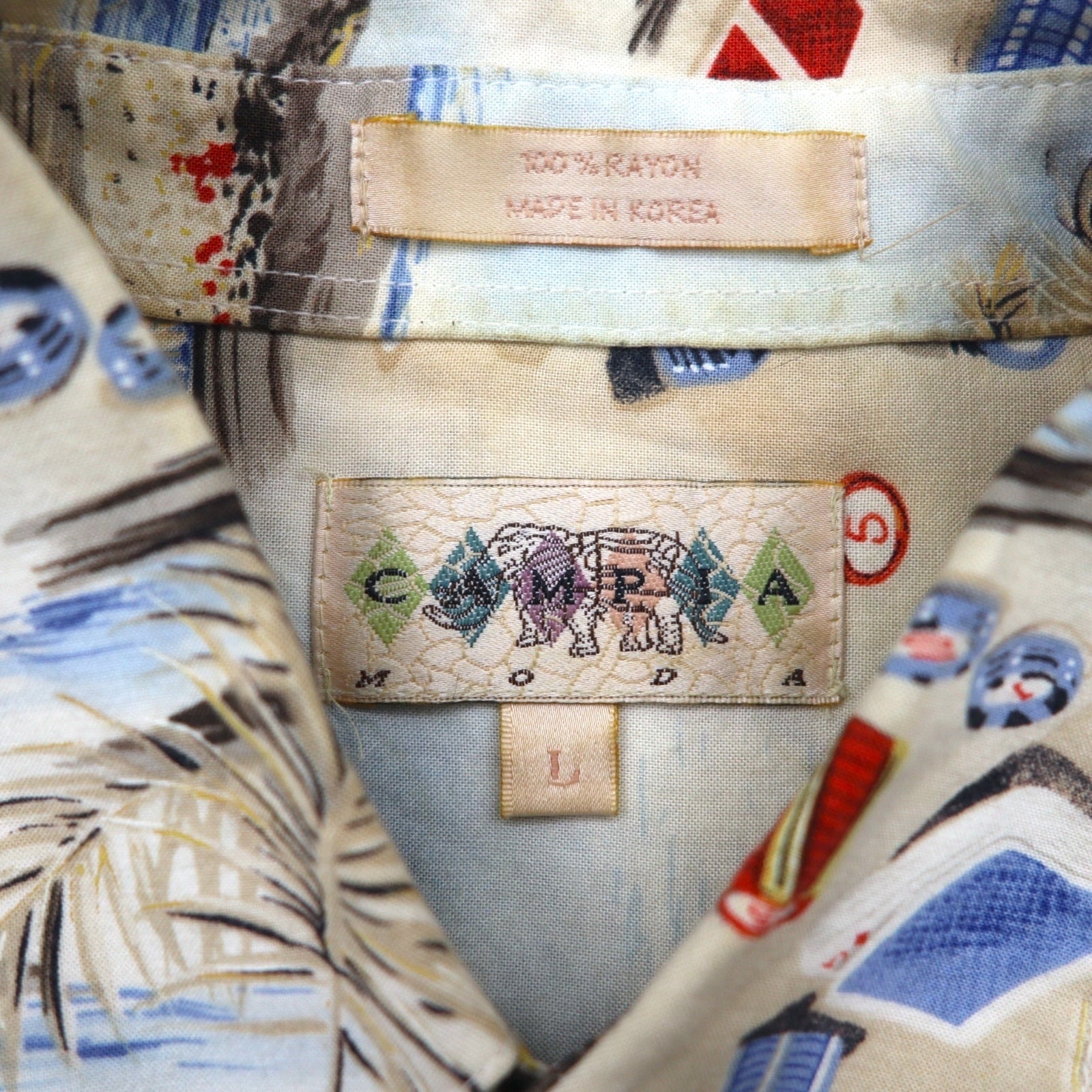 CAMPIA MODA Anni '90 Camicia Aloha Oversize L Multicolore Fantasia Astratta Spiaggia Casinò
