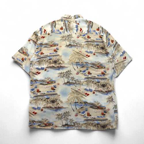 CAMPIA MODA Anni '90 Camicia Aloha Oversize L Multicolore Fantasia Astratta Spiaggia Casinò