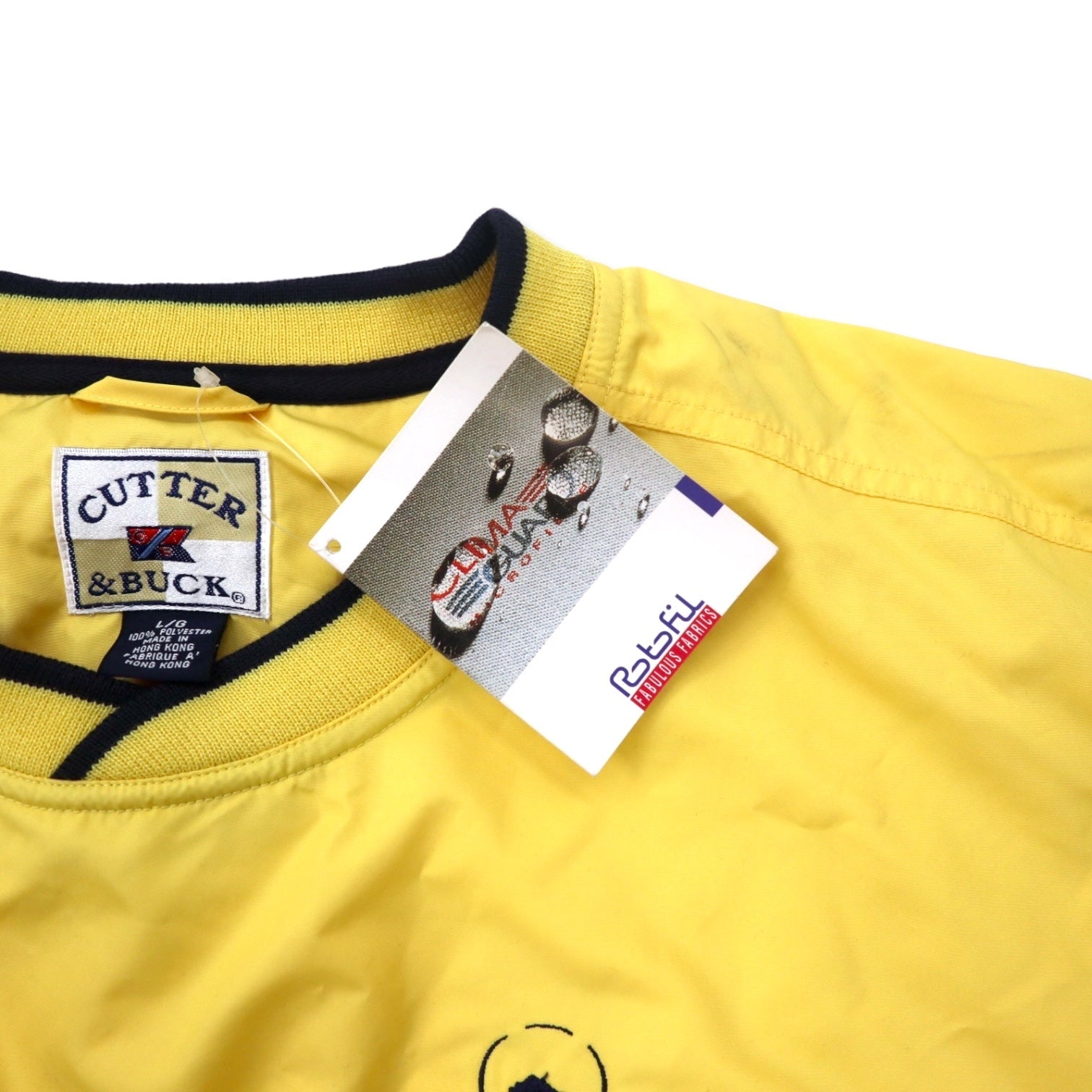 CUTTER & BUCK Giacca a vento pullover, taglia L, colore giallo, in poliestere CLIMA GUARD, impermeabile, traspirante, aziendale americana, con ricamo, articolo nuovo non utilizzato.