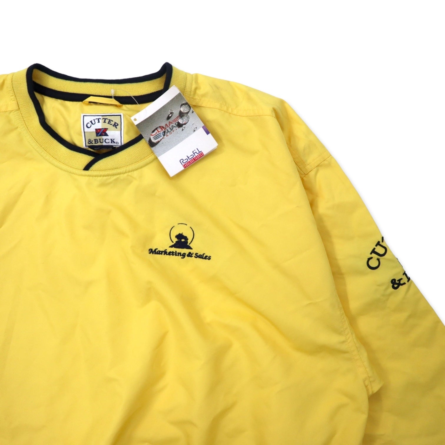CUTTER & BUCK Giacca a vento pullover, taglia L, colore giallo, in poliestere CLIMA GUARD, impermeabile, traspirante, aziendale americana, con ricamo, articolo nuovo non utilizzato.