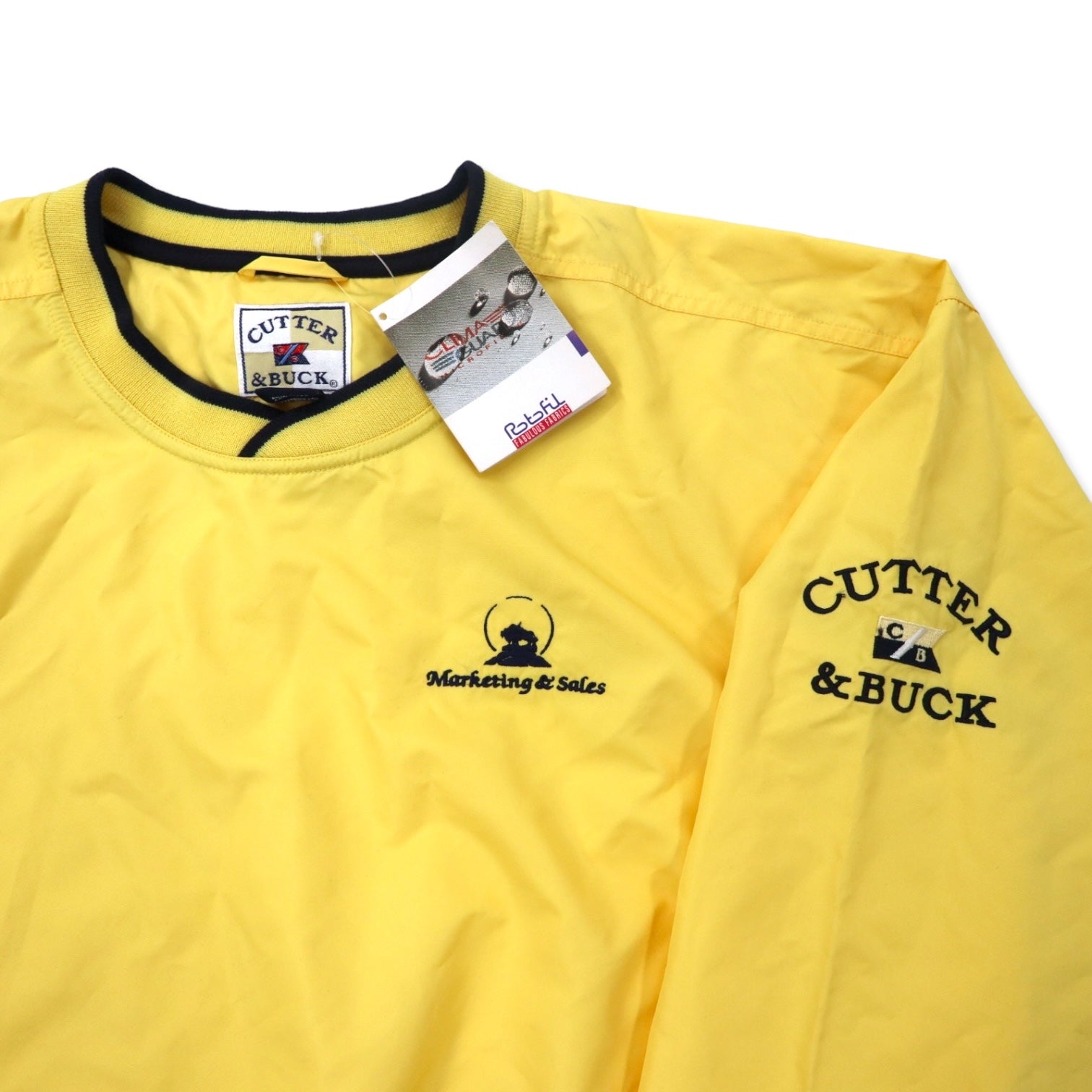 CUTTER & BUCK Giacca a vento pullover, taglia L, colore giallo, in poliestere CLIMA GUARD, impermeabile, traspirante, aziendale americana, con ricamo, articolo nuovo non utilizzato.
