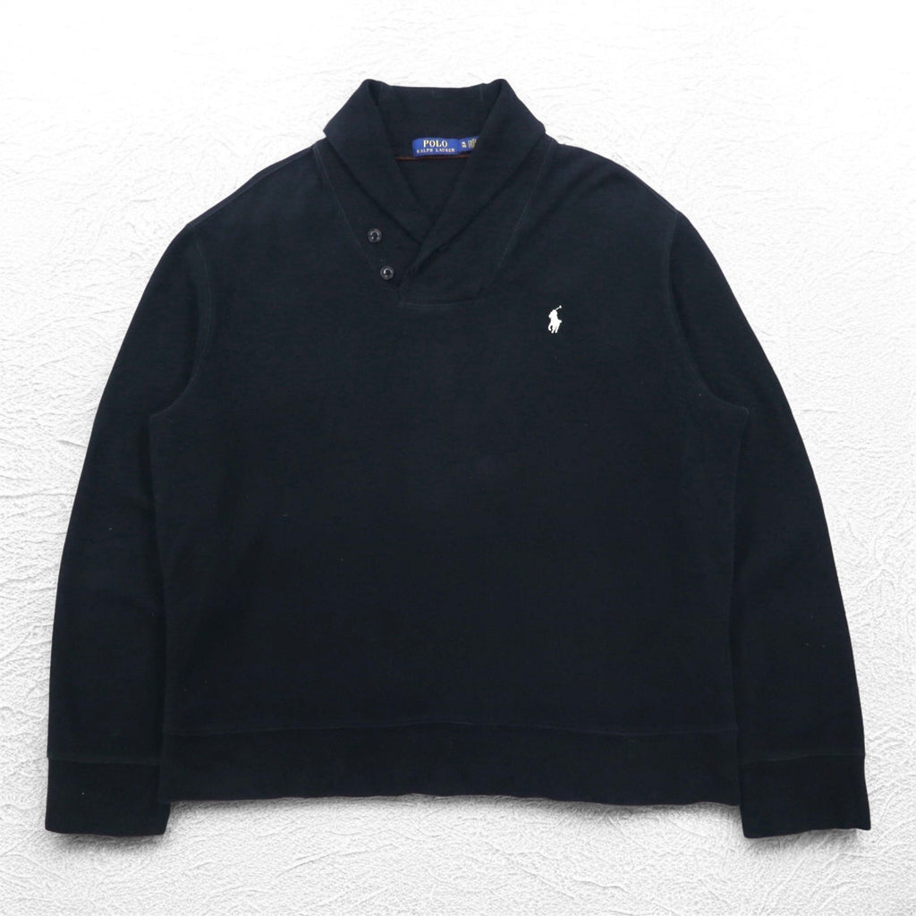 POLO RALPH LAUREN ショールカラー スウェット XL ブラック コットン スモールポニー刺繍
