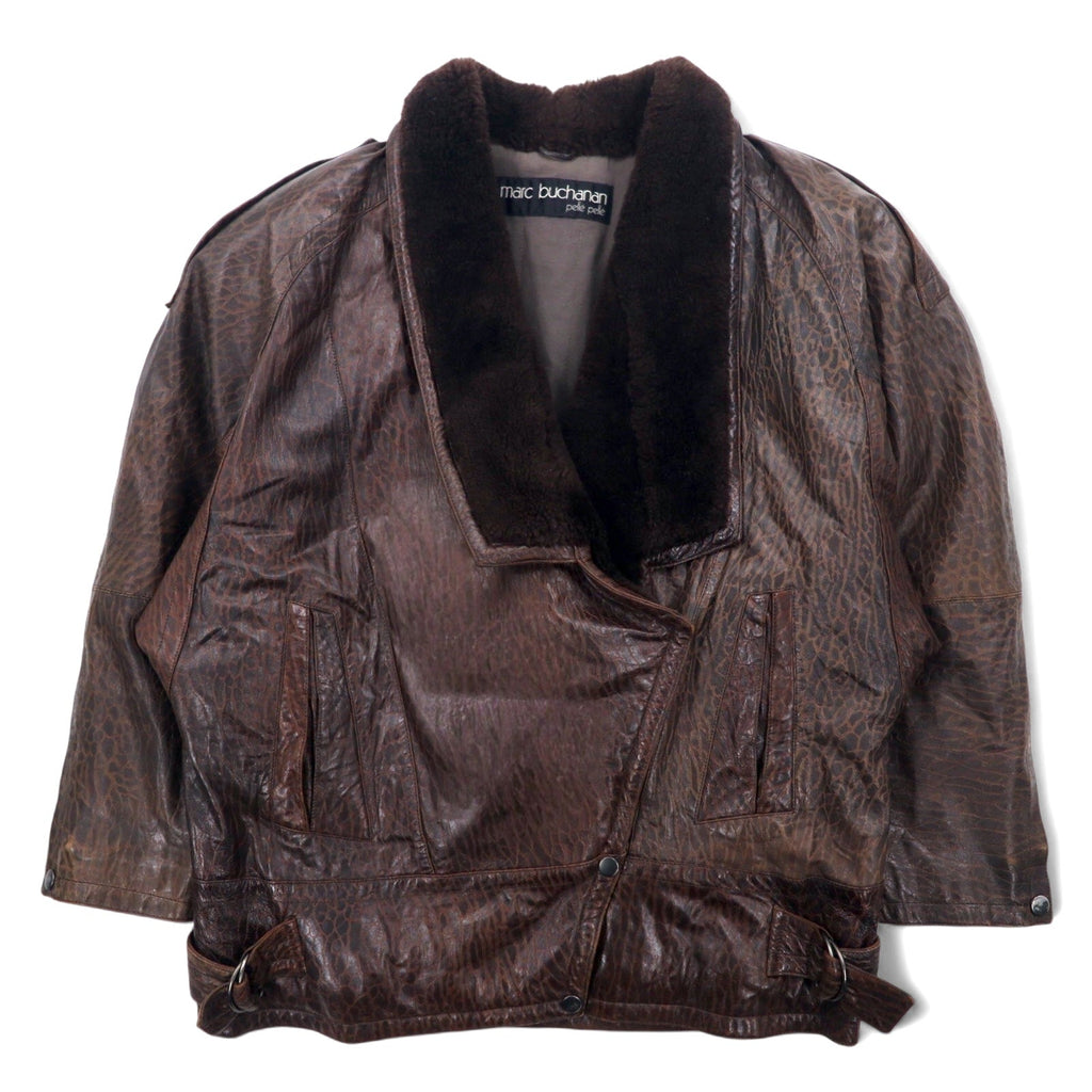 Marc Buchanan Pelle Pelle Pelle Pelle giacca in pelle con collo a scialle, taglia L, marrone, in pelle con colletto in pelliccia sintetica ed epaulette.
