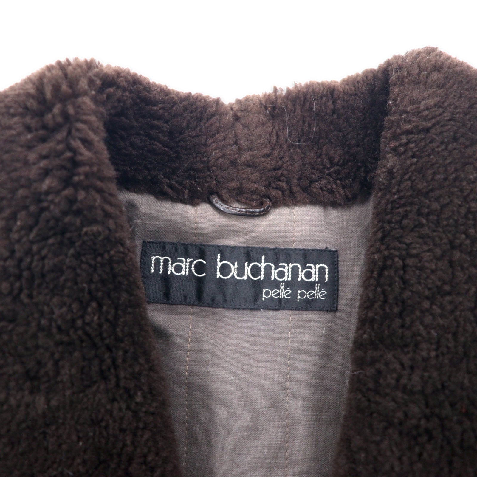 Marc Buchanan Pelle Pelle Pelle Pelle giacca in pelle con collo a scialle, taglia L, marrone, in pelle con colletto in pelliccia sintetica ed epaulette.