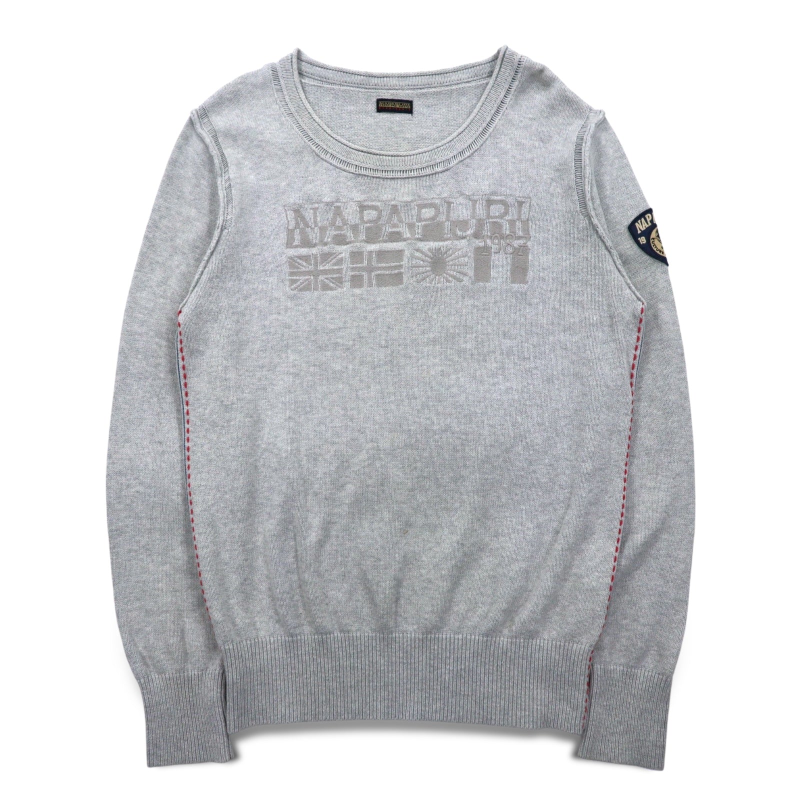 NAPAPIJRI Maglione in cotone lavorato a maglia M Grigio Toppa S13-DELEVEN S1358E