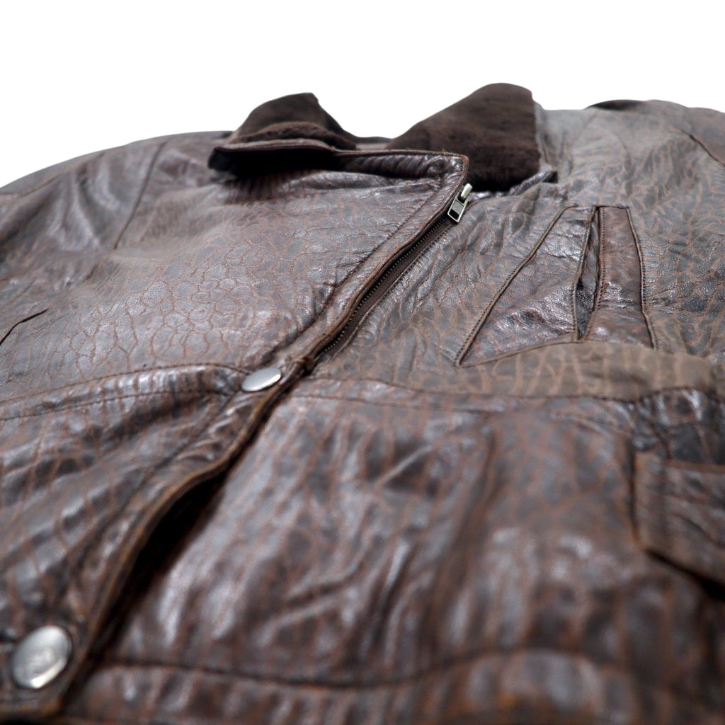 Marc Buchanan Pelle Pelle Pelle Pelle giacca in pelle con collo a scialle, taglia L, marrone, in pelle con colletto in pelliccia sintetica ed epaulette.
