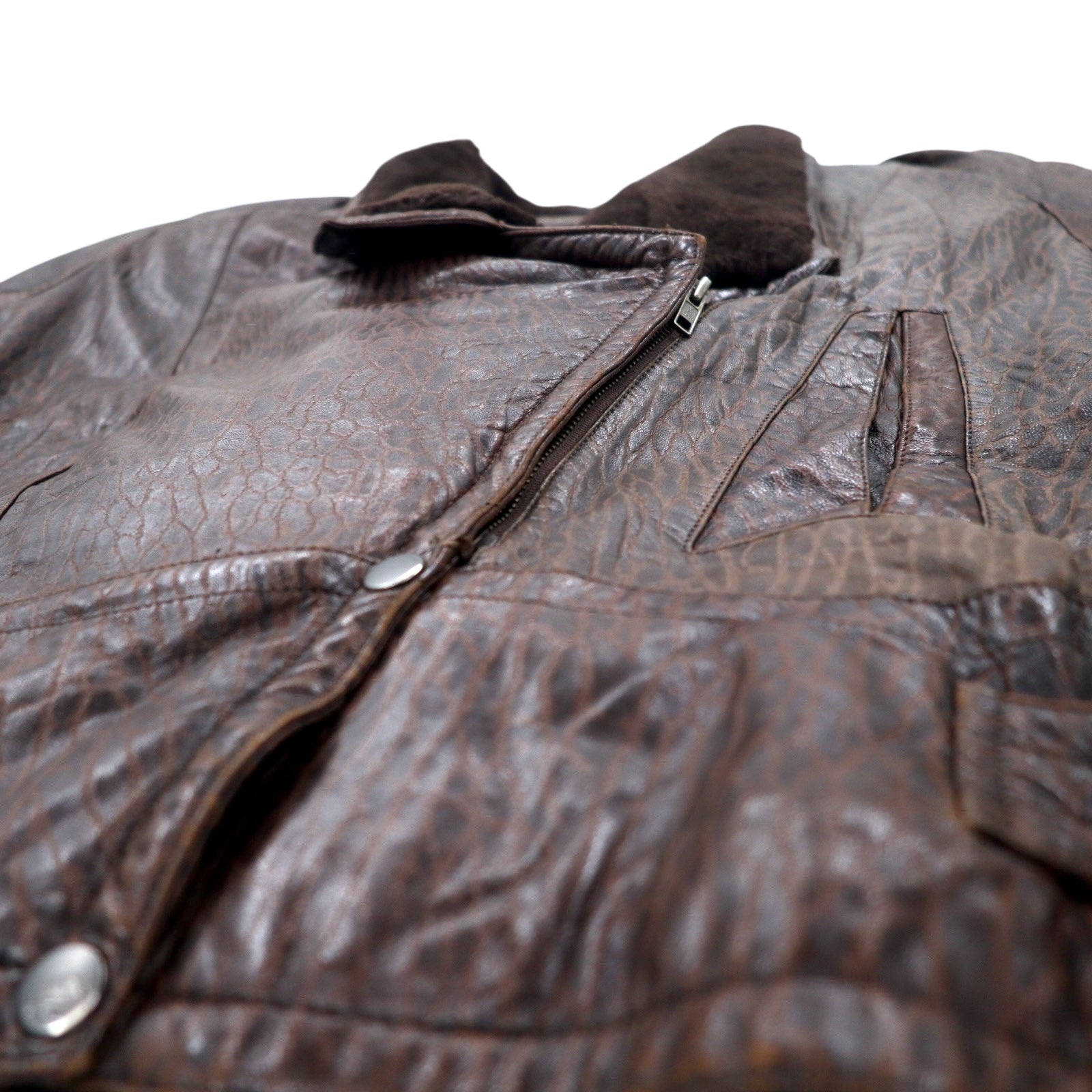 Marc Buchanan Pelle Pelle Pelle Pelle giacca in pelle con collo a scialle, taglia L, marrone, in pelle con colletto in pelliccia sintetica ed epaulette.