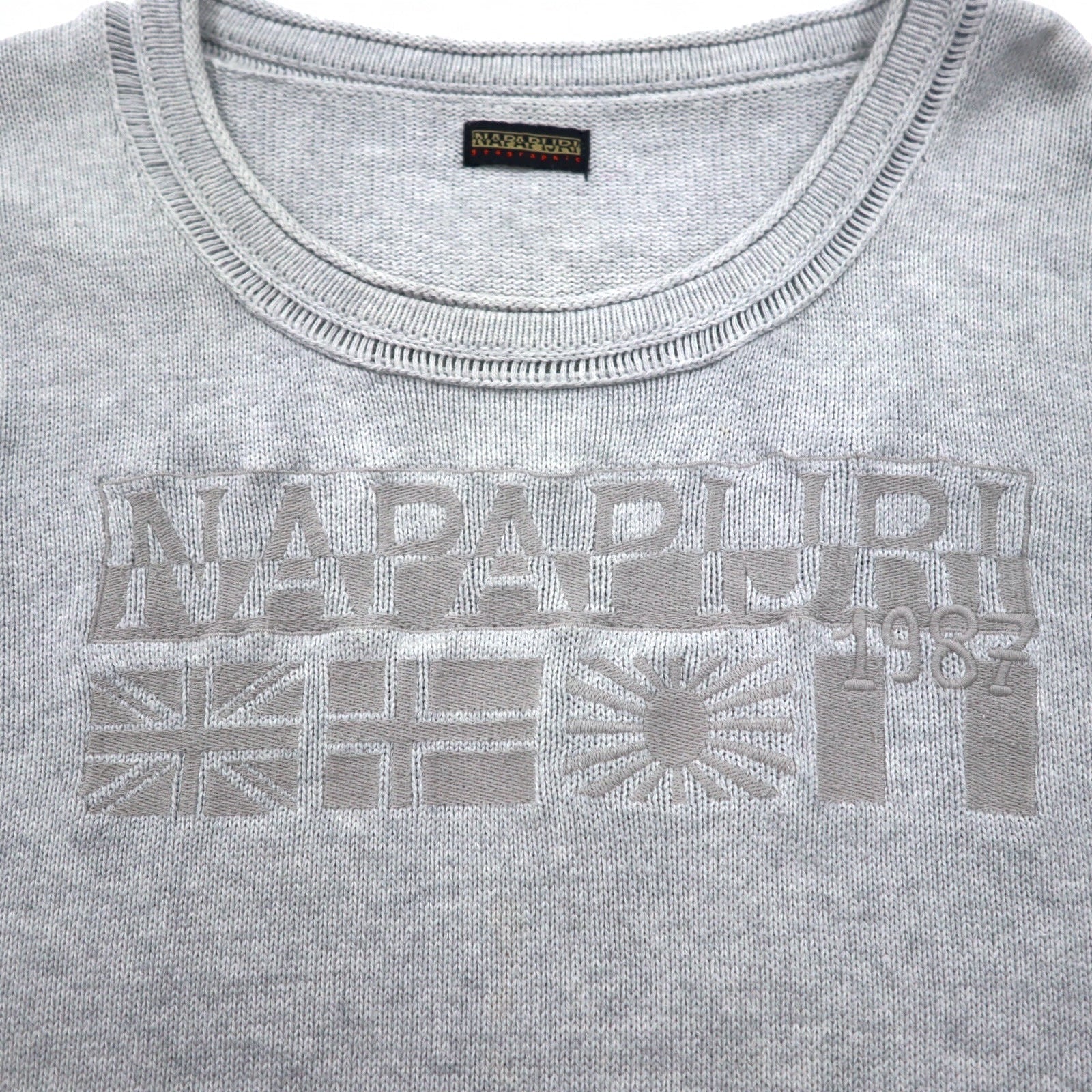 NAPAPIJRI Maglione in cotone lavorato a maglia M Grigio Toppa S13-DELEVEN S1358E