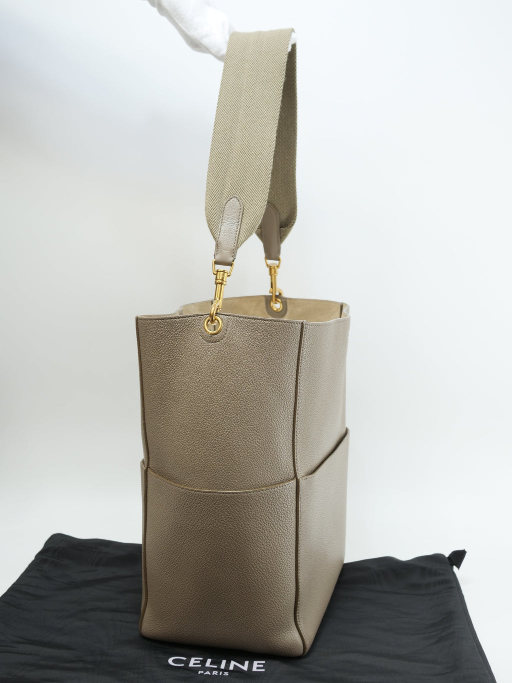 CELINE Sangle Bucket Borsa a spalla Hobo in pelle color talpa scuro @S-AN-4189