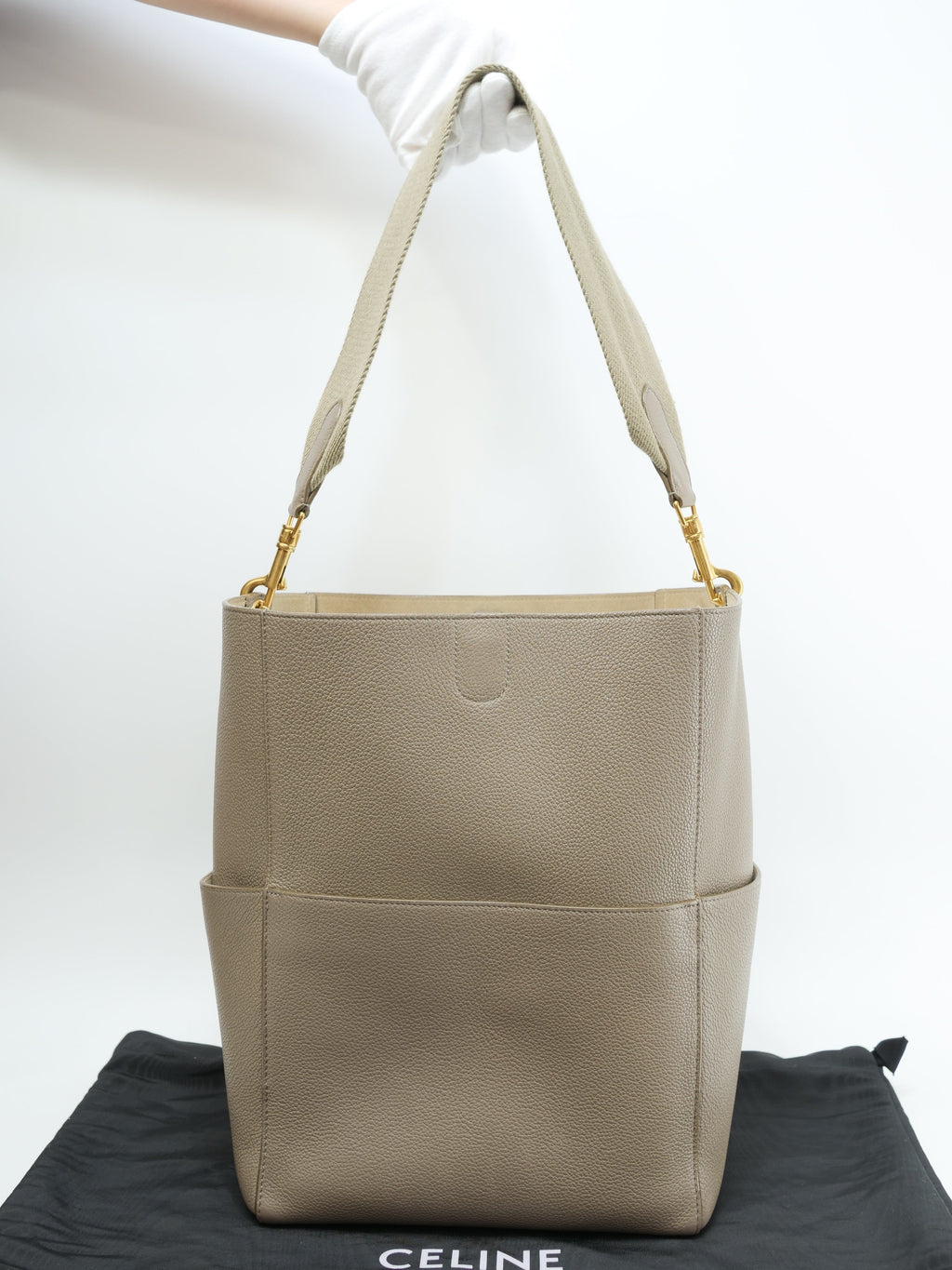 CELINE Sangle Bucket Borsa a spalla Hobo in pelle color talpa scuro @S-AN-4189