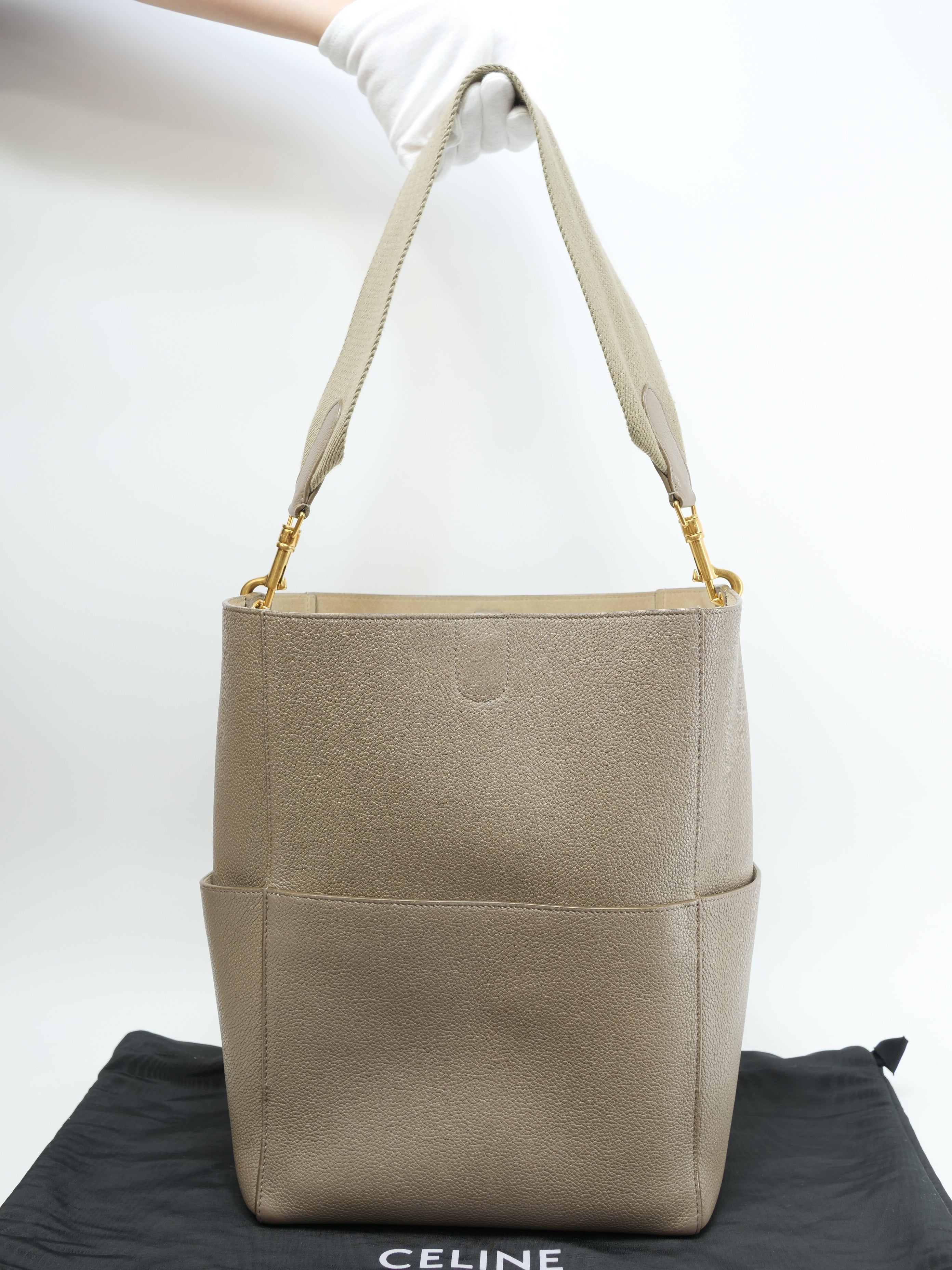 CELINE Sangle Bucket Borsa a spalla Hobo in pelle color talpa scuro @S-AN-4189