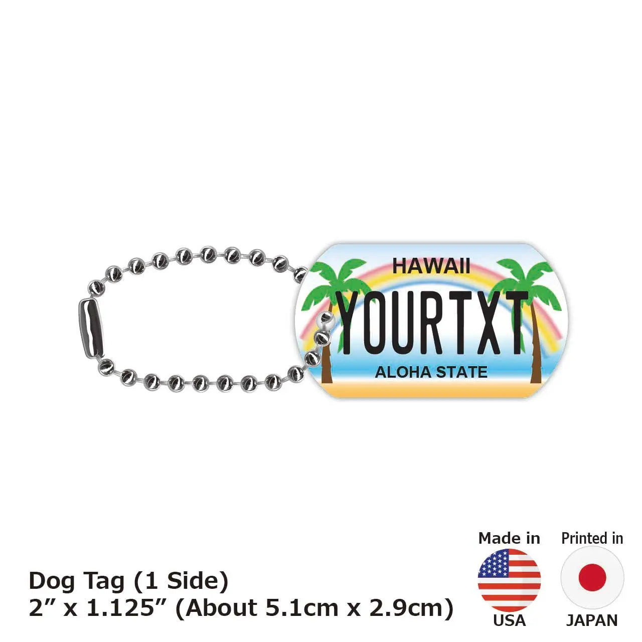【Medaglietta identificativa per cani/Dog tag】Hawaiana con palma/Portachiavi personalizzato a forma di targa americana con nome
