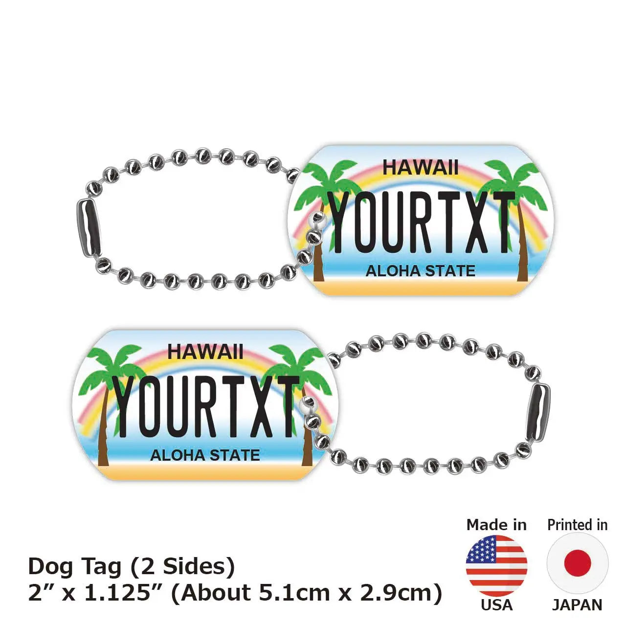 【Medaglietta identificativa per cani/Dog tag】Hawaiana con palma/Portachiavi personalizzato a forma di targa americana con nome