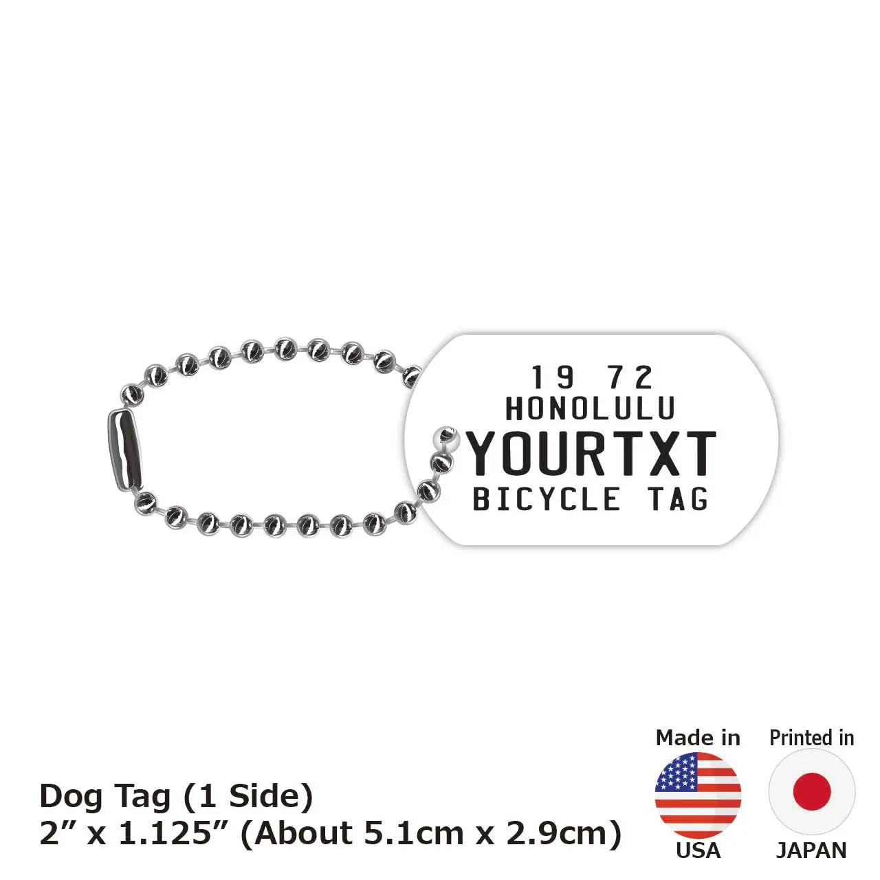 【Medaglietta identificativa per cani/Dog Tag】Etichetta bicicletta hawaiana - Bianco / Portachiavi personalizzato a forma di targa americana