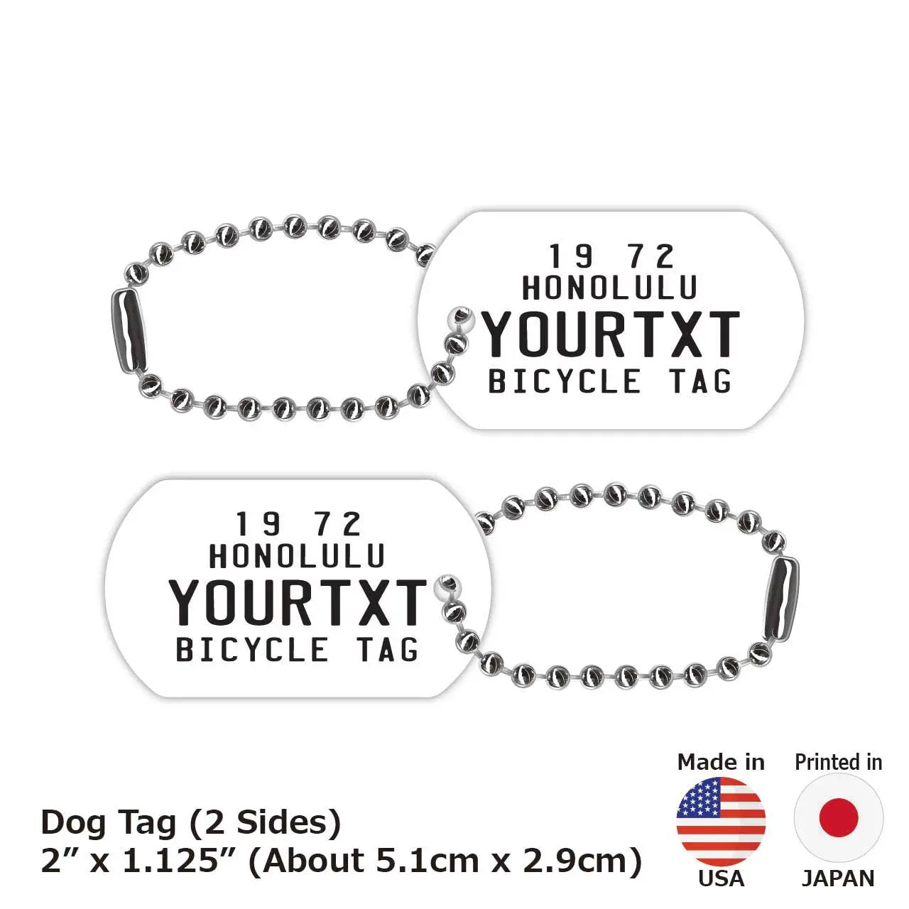 【Medaglietta identificativa per cani/Dog Tag】Etichetta bicicletta hawaiana - Bianco / Portachiavi personalizzato a forma di targa americana