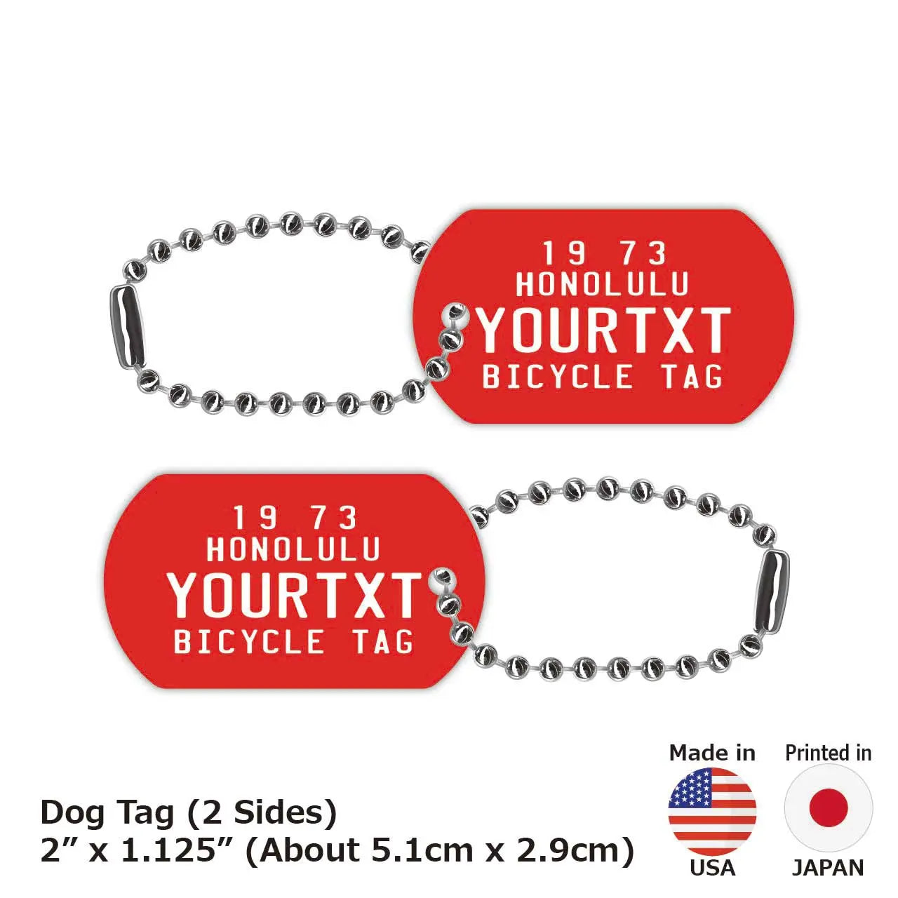 [Medaglietta identificativa per cani/Dog tag] Etichetta per bicicletta hawaiana - Rossa/Portachiavi personalizzato a forma di targa americana
