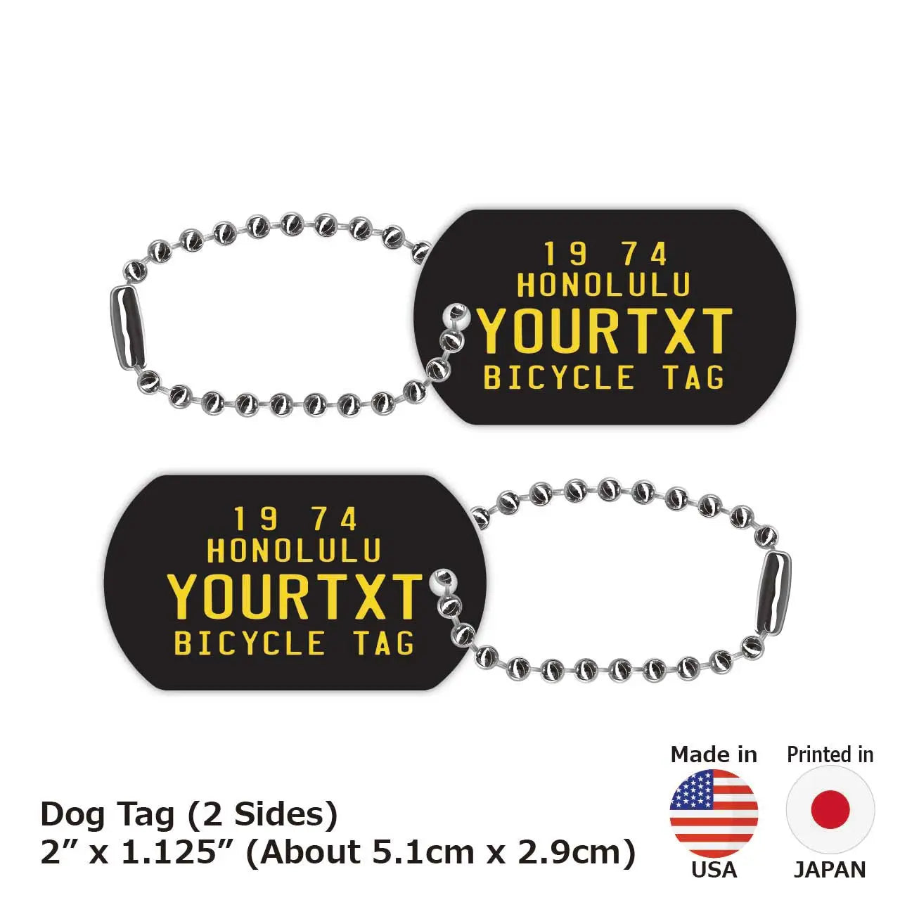 [Medaglietta identificativa per cani] Targhetta hawaiana da bicicletta - Nera/Portachiavi personalizzabile a forma di targa americana