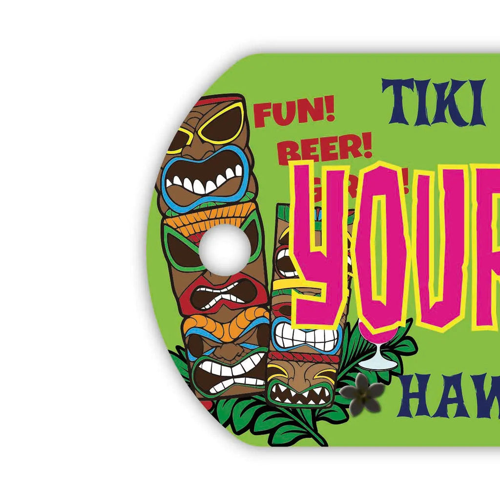**Medaglietta identificativa/Targhetta per cani** - Bar hawaiano Tiki/Portachiavi personalizzato a forma di targa americana