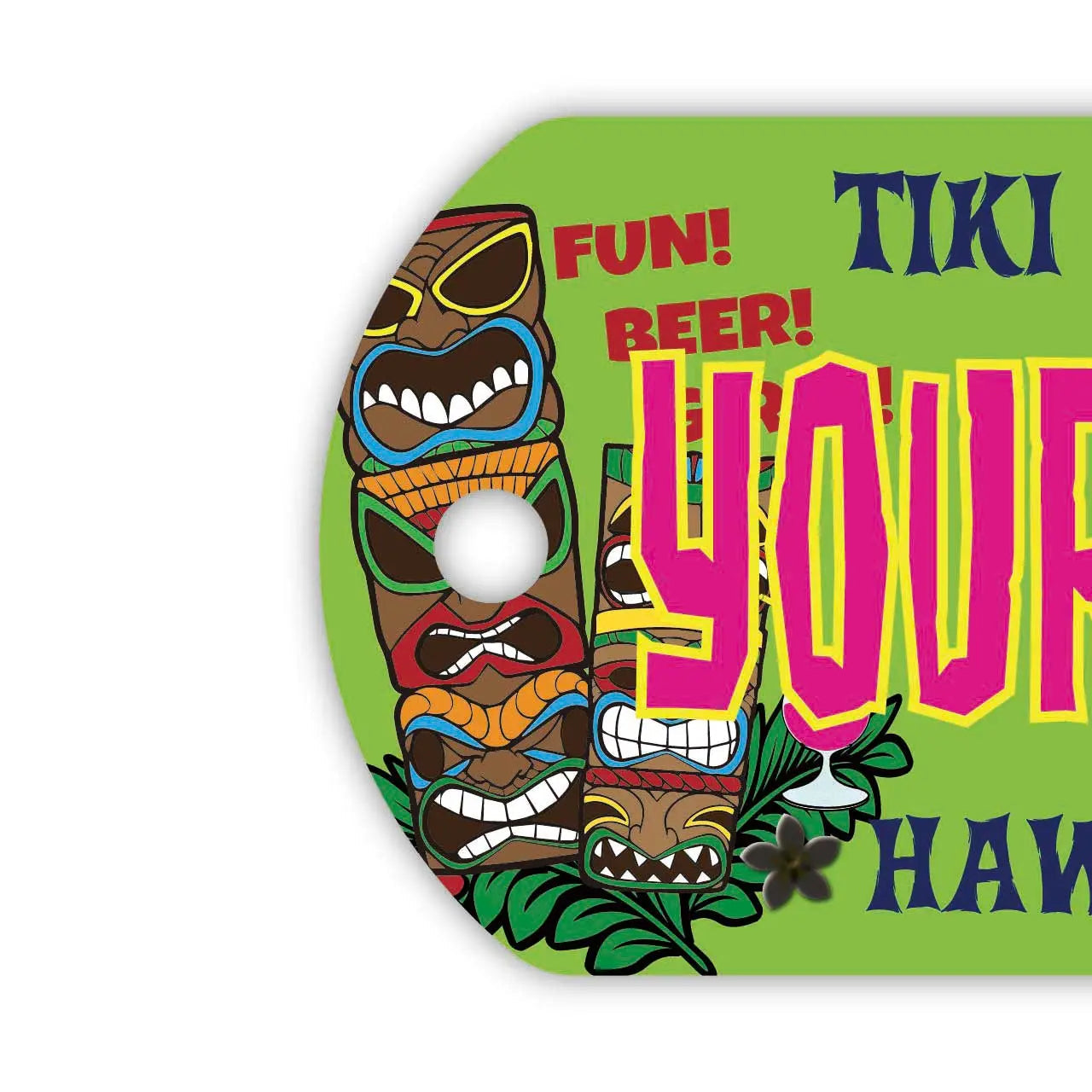 **Medaglietta identificativa/Targhetta per cani** - Bar hawaiano Tiki/Portachiavi personalizzato a forma di targa americana