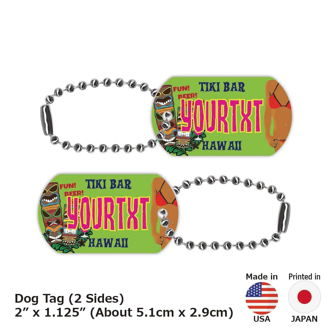 **Medaglietta identificativa/Targhetta per cani** - Bar hawaiano Tiki/Portachiavi personalizzato a forma di targa americana