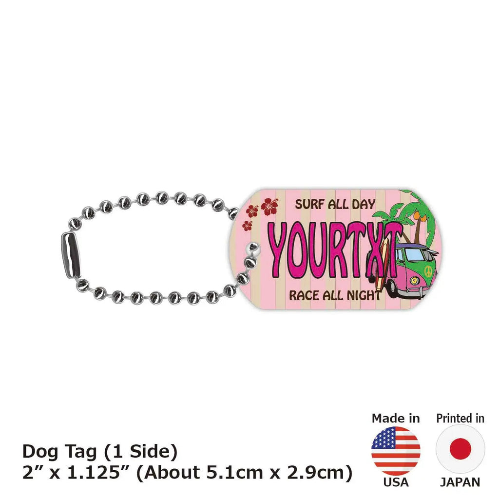 **Medaglietta identificativa per cani - Dog Tag** (Pulmino Volkswagen - rosa) - Portachiavi personalizzato a forma di targa americana