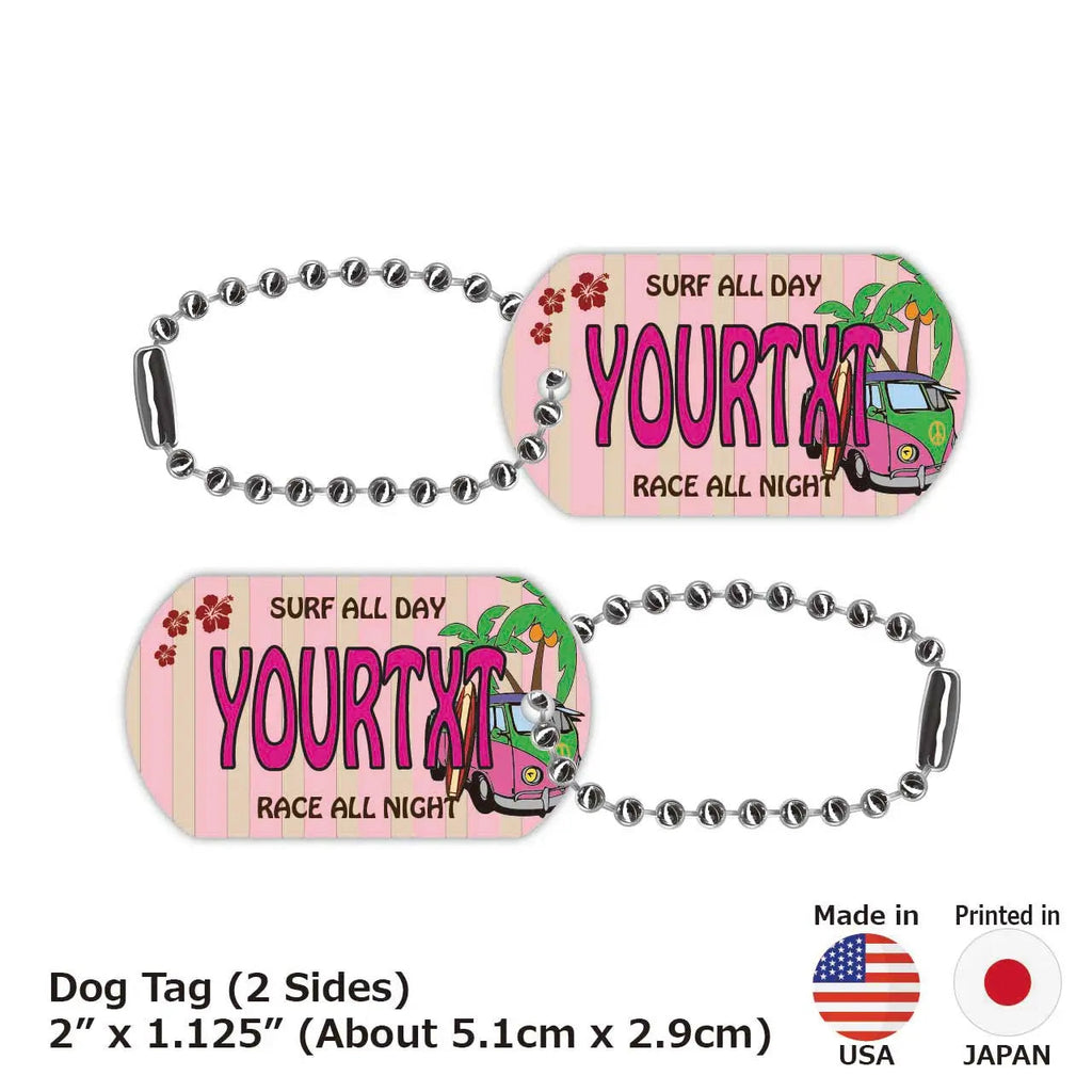 **Medaglietta identificativa per cani - Dog Tag** (Pulmino Volkswagen - rosa) - Portachiavi personalizzato a forma di targa americana