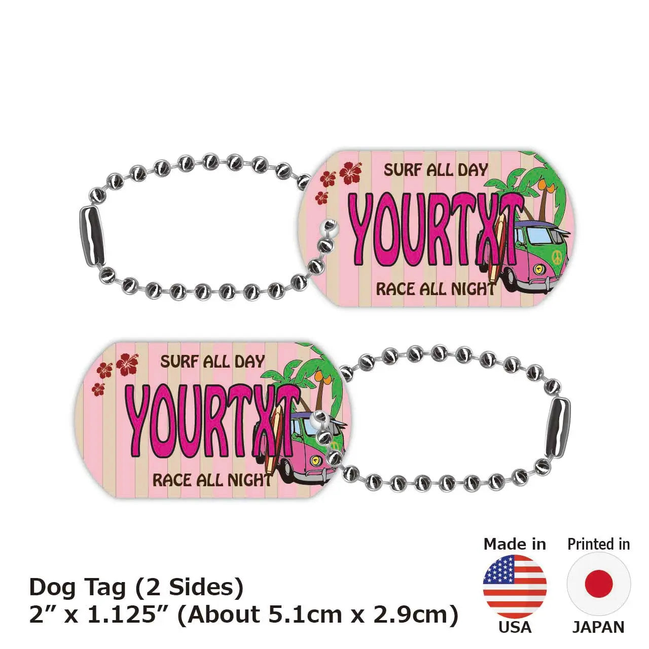 **Medaglietta identificativa per cani - Dog Tag** (Pulmino Volkswagen - rosa) - Portachiavi personalizzato a forma di targa americana