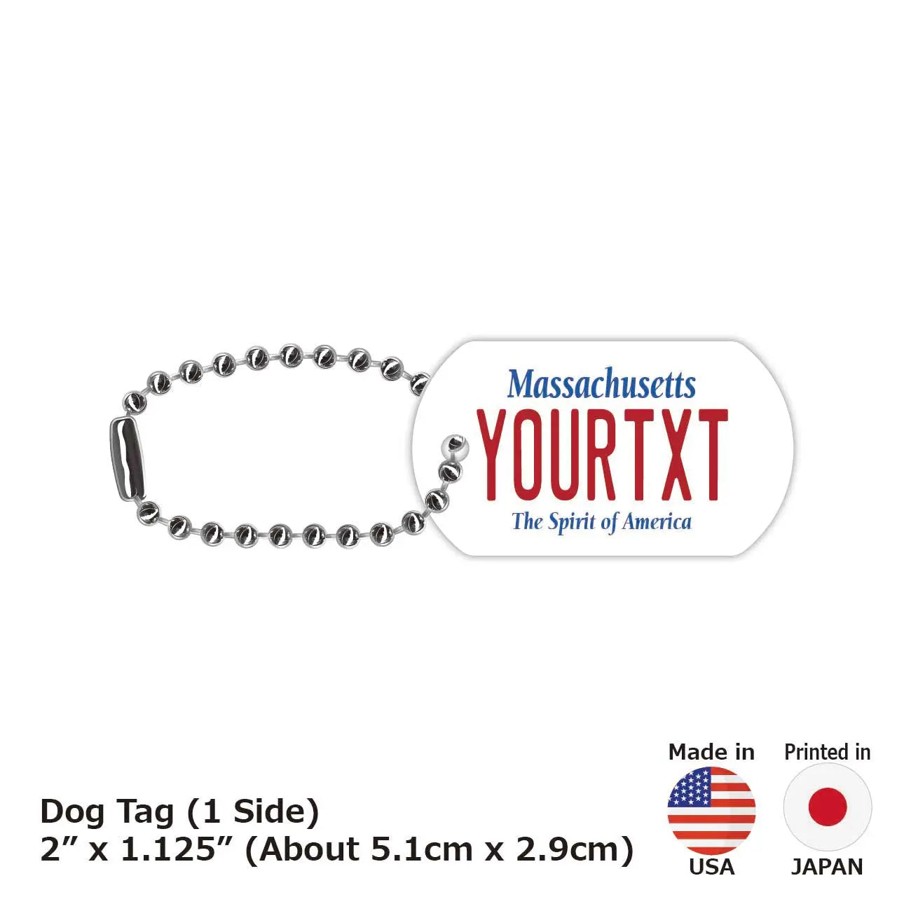 【Medaglietta identificativa per cani - Targhetta identificativa per cani】 Massachusetts / Portachiavi personalizzato a forma di targa americana originale