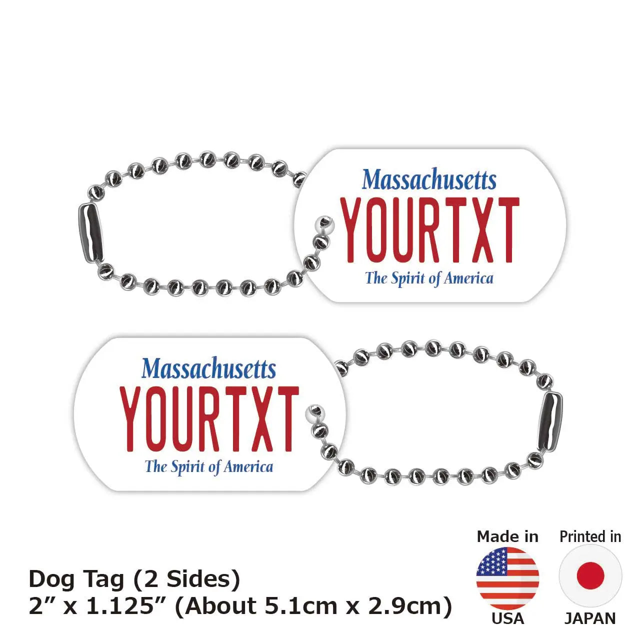 【Medaglietta identificativa per cani - Targhetta identificativa per cani】 Massachusetts / Portachiavi personalizzato a forma di targa americana originale