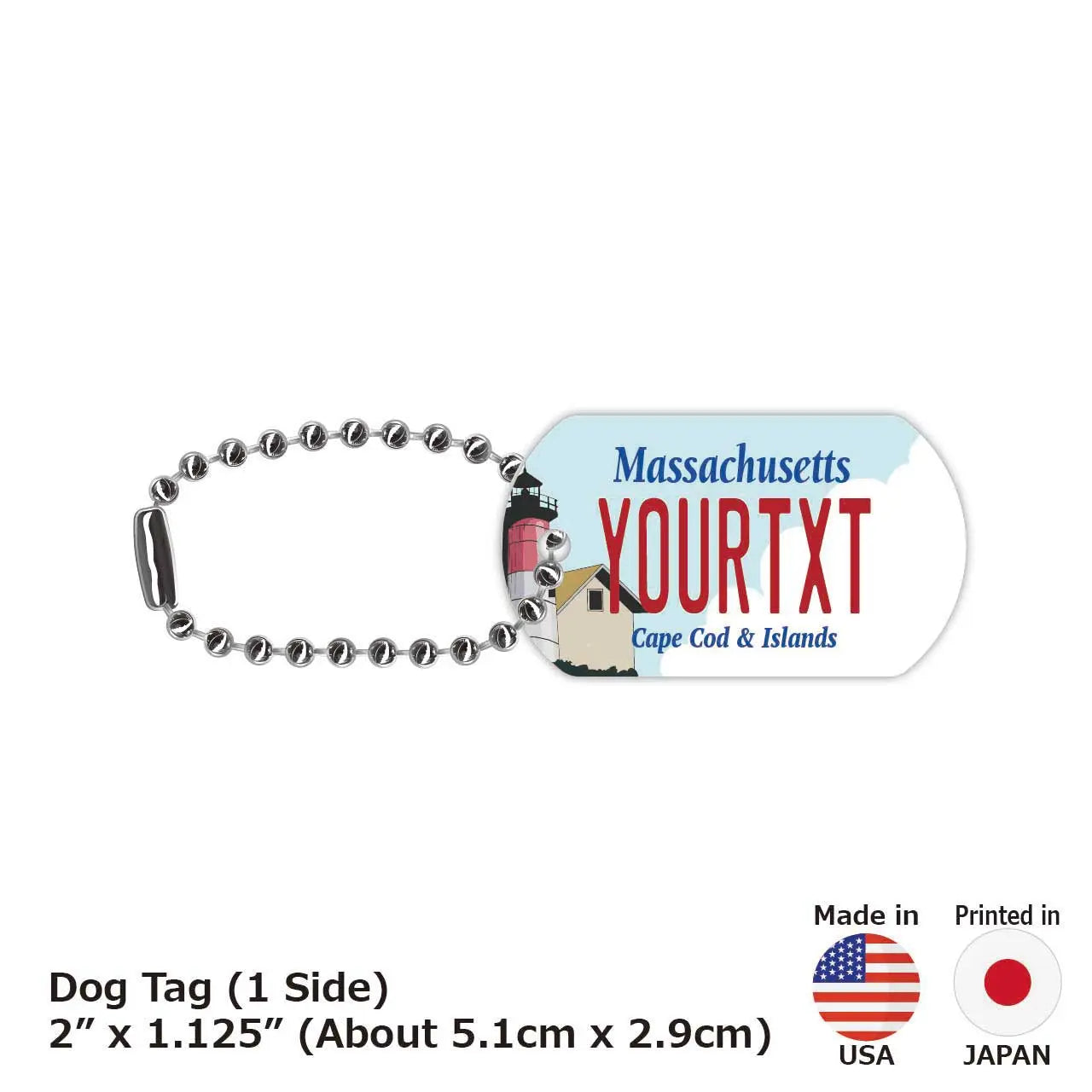 【Medaglietta identificativa per cani/Dog tag】Massachusetts Cape Cod/Portachiavi personalizzato a forma di targa automobilistica americana