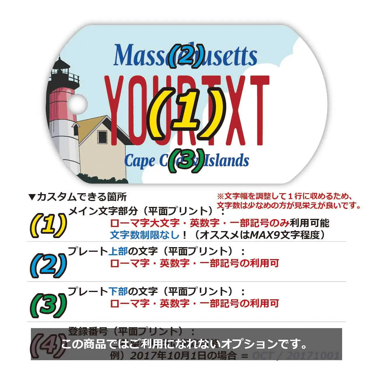 【Medaglietta identificativa per cani/Dog tag】Massachusetts Cape Cod/Portachiavi personalizzato a forma di targa automobilistica americana
