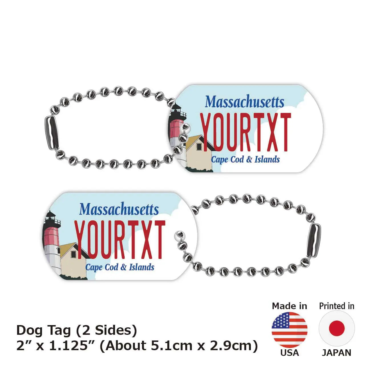 【Medaglietta identificativa per cani/Dog tag】Massachusetts Cape Cod/Portachiavi personalizzato a forma di targa automobilistica americana