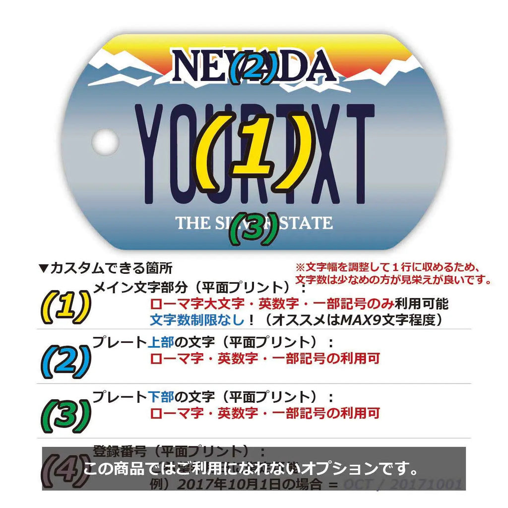 [Medaglietta identificativa per cani/Dog tag] Nevada/Portachiavi personalizzato a forma di targa americana