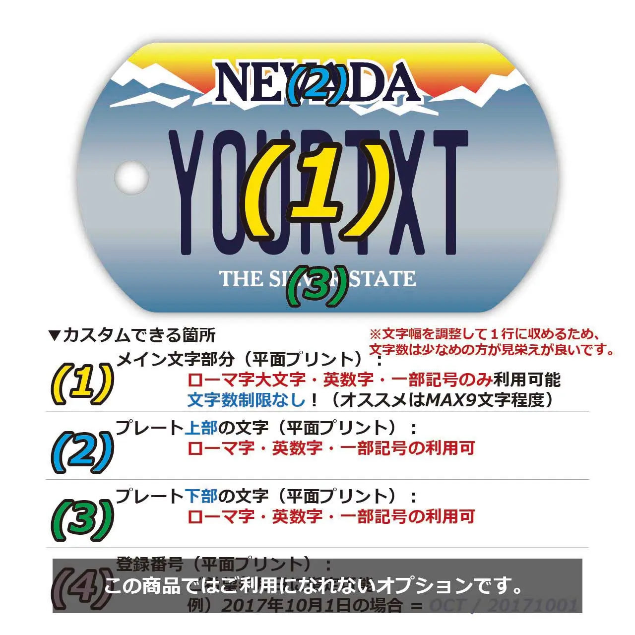 [Medaglietta identificativa per cani/Dog tag] Nevada/Portachiavi personalizzato a forma di targa americana