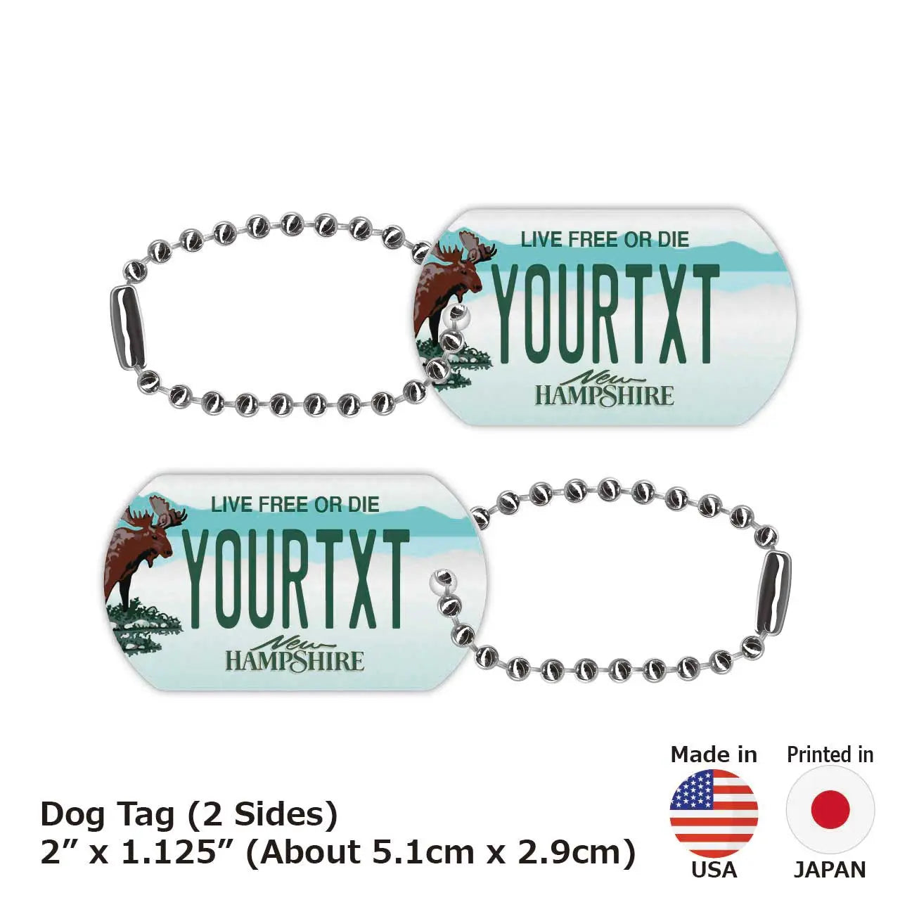 【Medaglietta identificativa per cani/Dog tag】New Hampshire/Portachiavi personalizzato a forma di targa americana